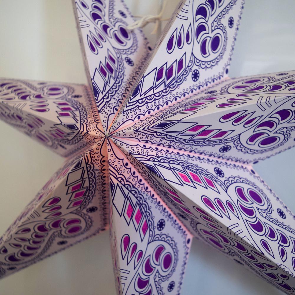 24-Pack Purple Grey Peacock 7-Point Paper Star Lanterns for Hanging Decor - Perfect for Parties, Weddings, and Home Decoration