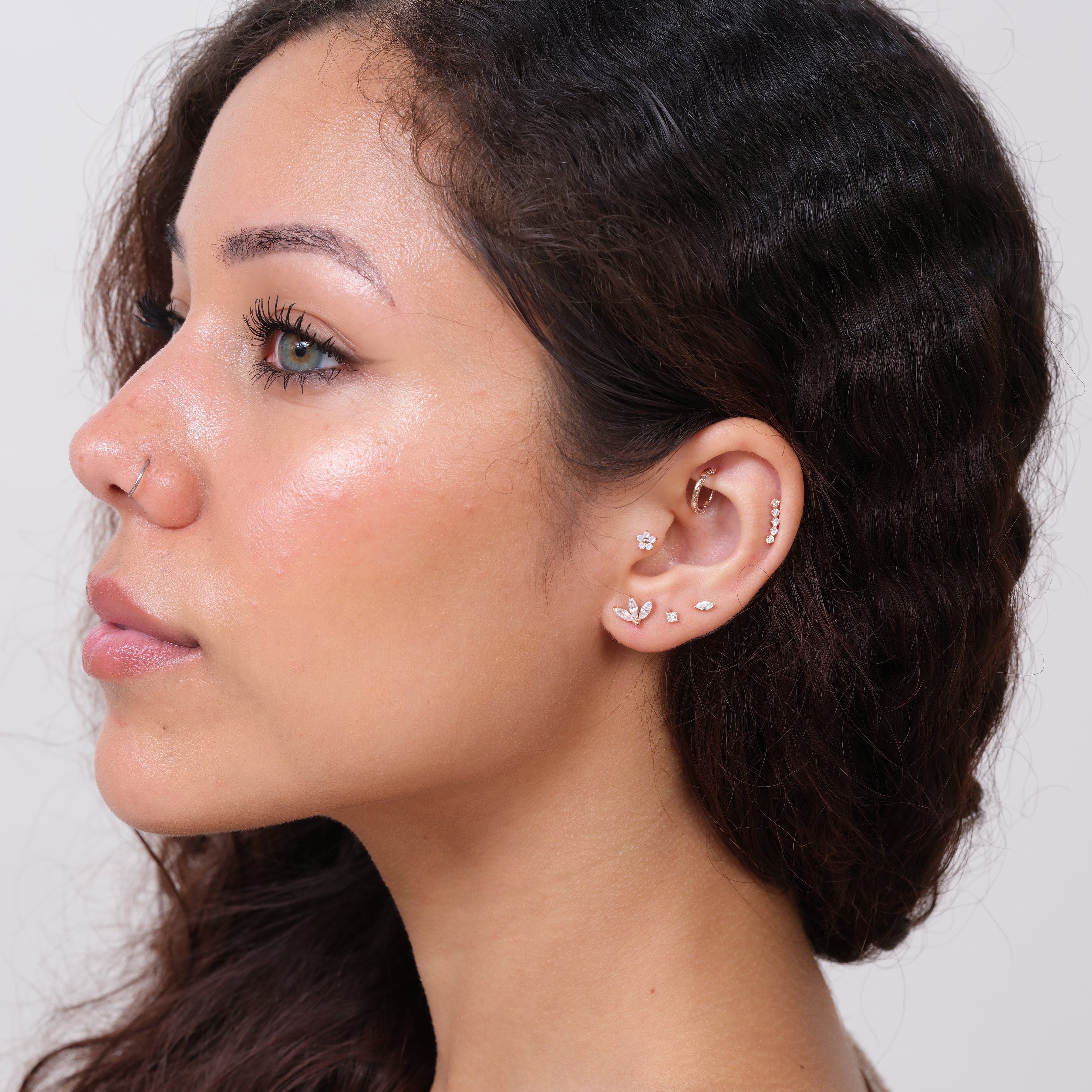 14K Yellow Gold Diamond Constellation Ear Climber Flat Back Stud Earrings - Perfect for Parties, Weddings & Everyday Elegance