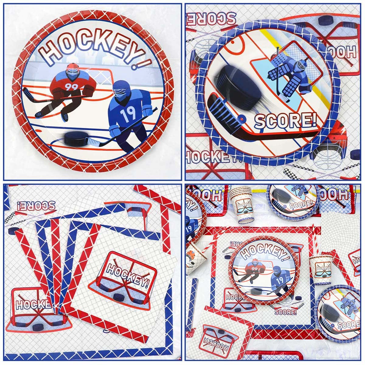 Hockey Party Supplies 61 Pcs - Plates, Napkins, Tablecloth Set for Kids Birthday & Game Day Celebration - Serves 20 Guests - Perfect for Hockey Themed Parties, Sports Events & Fan Gatherings