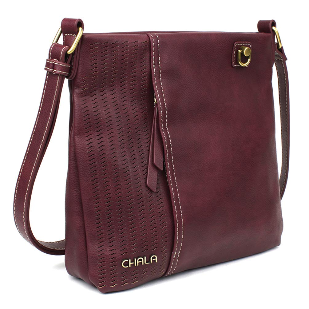 CHALA Women's Laser Cut Crossbody Bag - Faux Leather Purse in Plum Color - Perfect for Work, Travel & Everyday Use