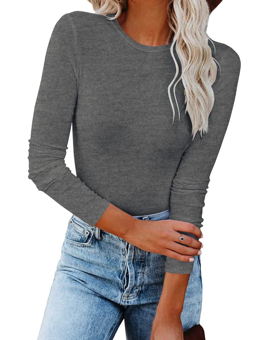 REVETRO Women's Long Sleeve Crewneck T-Shirt - Slim Fit Basic Fall Top for Casual Wear, Work, and Y2K Fashion Outfits | Trendy Going Out Tops for Women