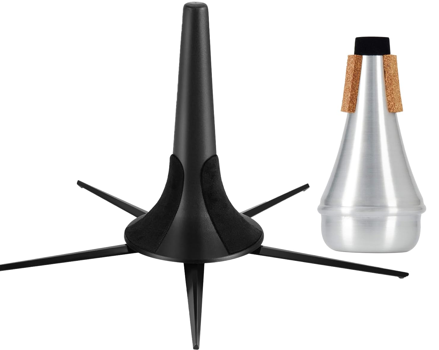 MOONBACK Portable Trumpet Stand & Mute Kit - Foldable, Detachable 5-Leg Metal Stand with Aluminum Trumpet Practice Mute - Lightweight & Stable for Band Practice, Performances & Travel