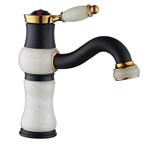 Vintage Bronze Single Handle Bathroom Sink Faucet - Brass Basin Mixer Tap with Hot/Cold Water - Black Gold Short - Perfect for Retro Bathroom Decor & Small Space Vanities