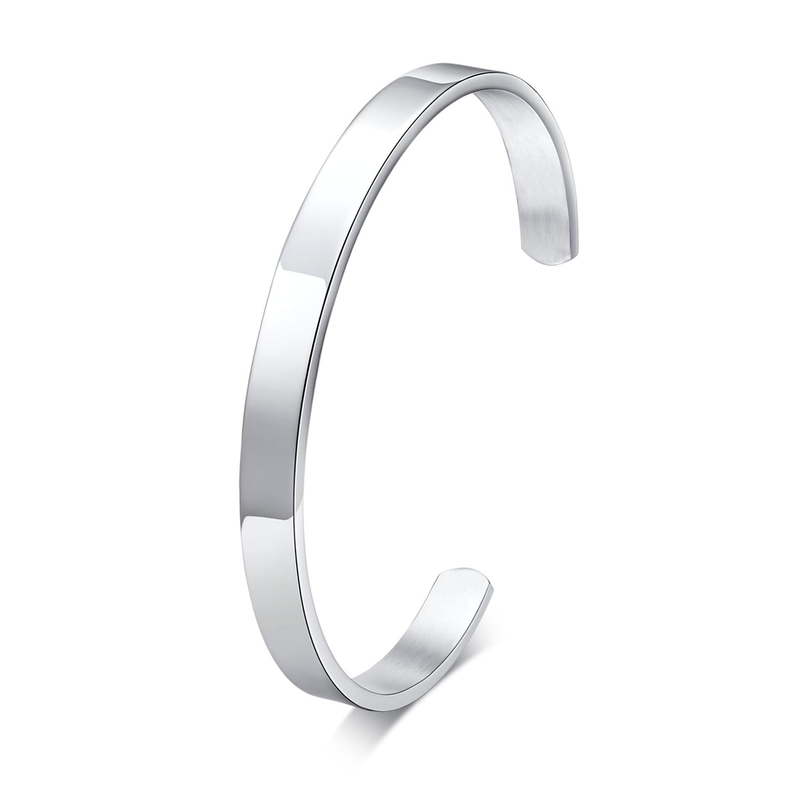 MEALGUET Stainless Steel Men's Cuff Bracelet - Minimalist Cool Antique Retro Style, Silver/Black Open Metal Bangle for Men & Boys (65mm) - Perfect for Casual Wear, Gifts & Fashion Accessories