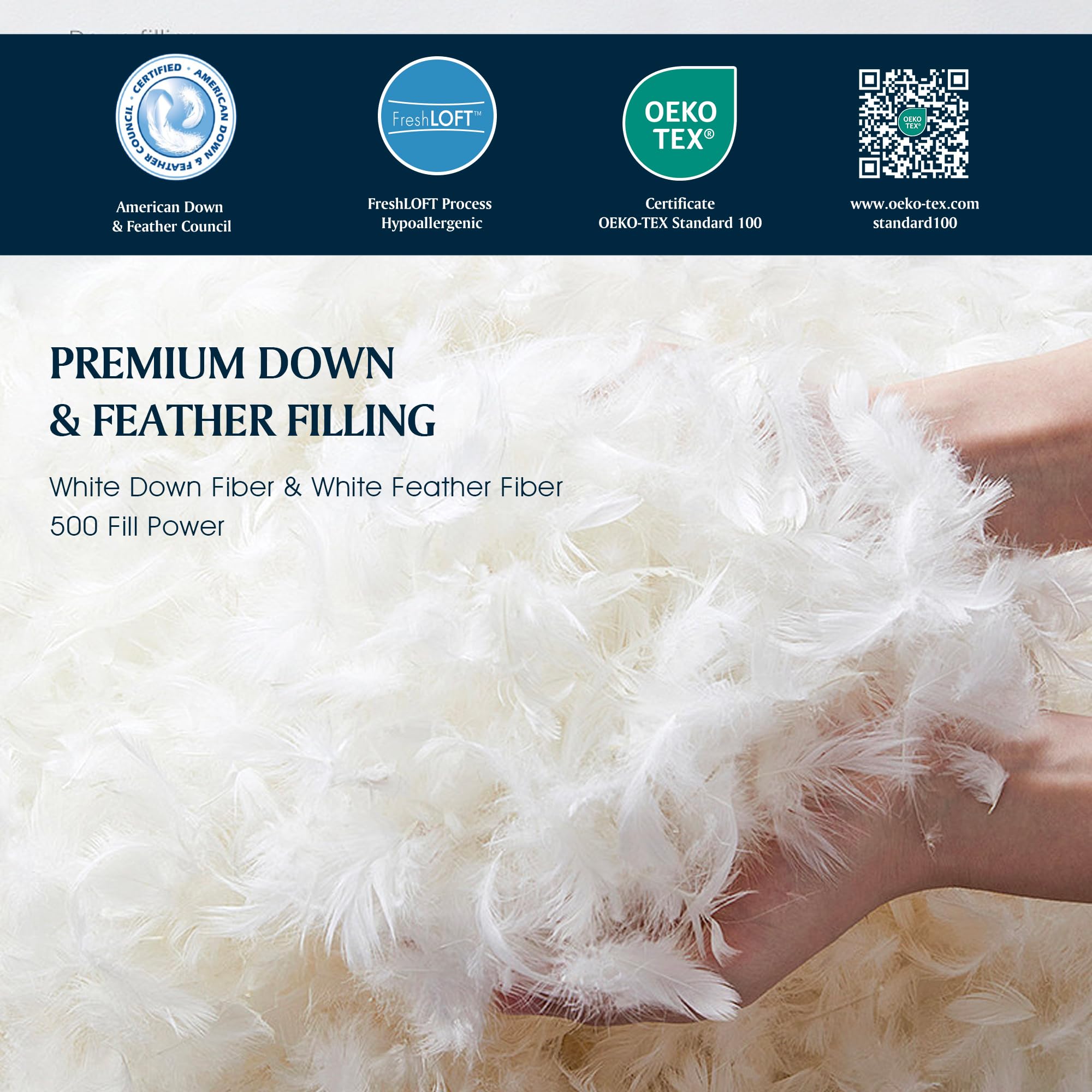 Premium Serta King Size Down Fiber Comforter - All Season Luxury Duvet Insert with 500 Fill Power, 100% Cotton 300 Thread Count Shell & Corner Tabs (106x90 Inches, White) - Ultra Soft Bedding for Master Bedroom, Guest Room & Hotel Use