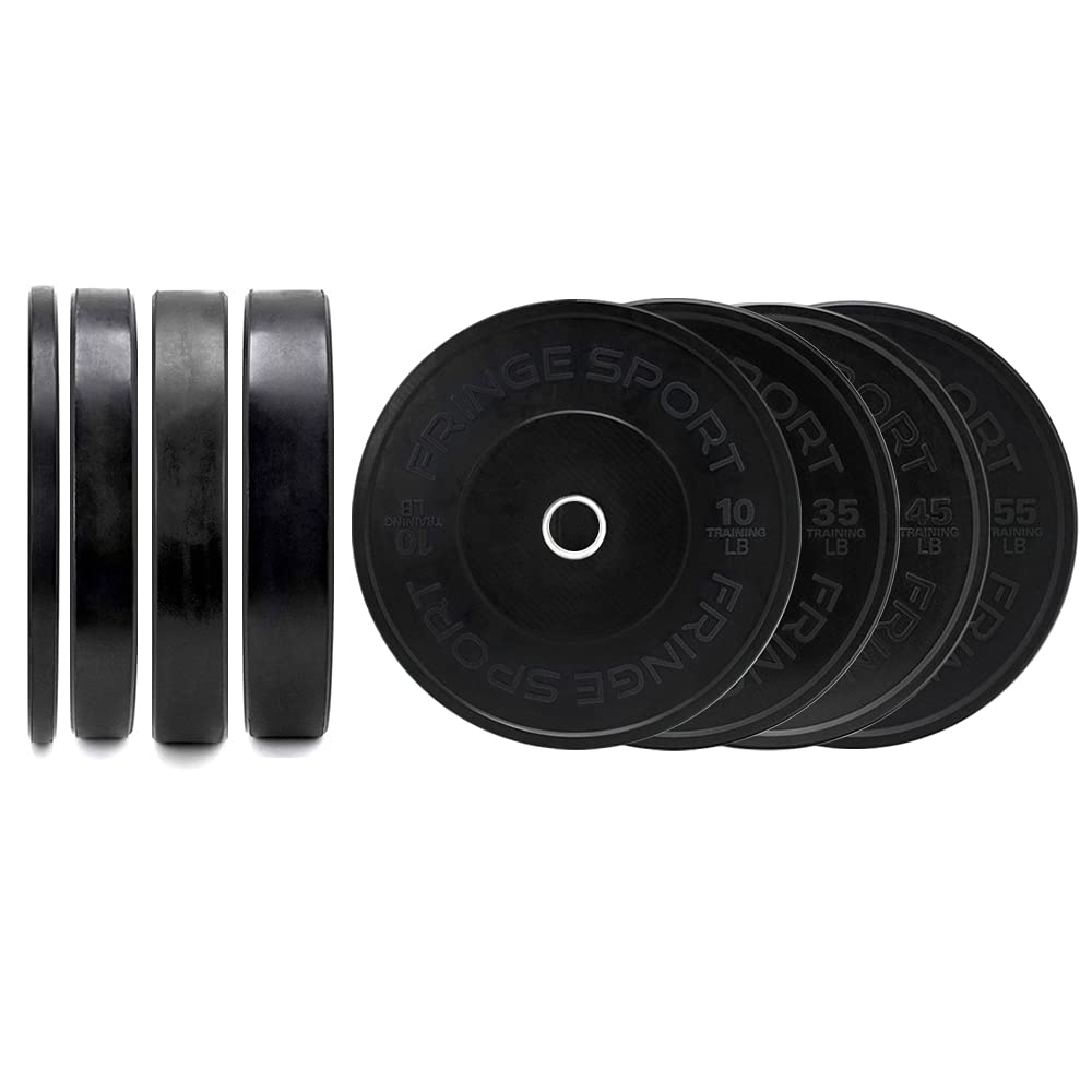 OneFitWonder Fringe Sport Durable Low Odor Black Bumper Plates - Olympic Weight Plates Set for CrossFit, Powerlifting & Strength Training - High-Quality Rubber Weight Plates with Dead Bounce for Home Gym & Commercial Use