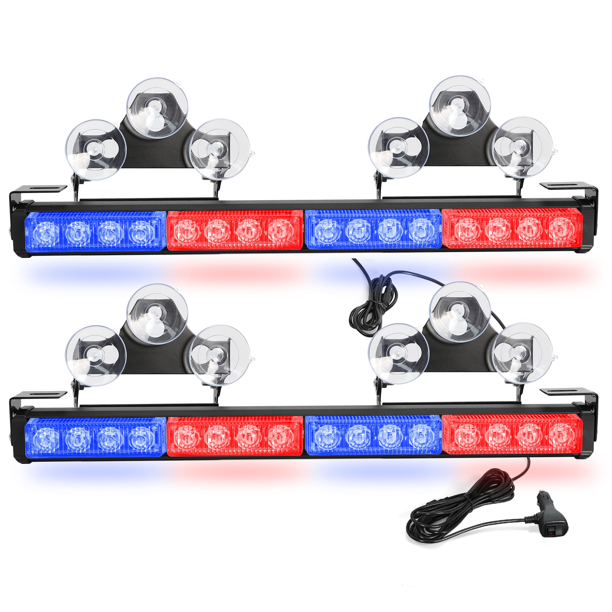 2 Pack 16.8 Inch Emergency Strobe Light Bar - 32 LED with 23 Flash Patterns, Hazard Warning & Traffic Advisor for Vehicles, Trucks, Snow Plows | Interior Safety Warning Lights for Roadside Emergencies, Construction Zones & Nighttime Visibility