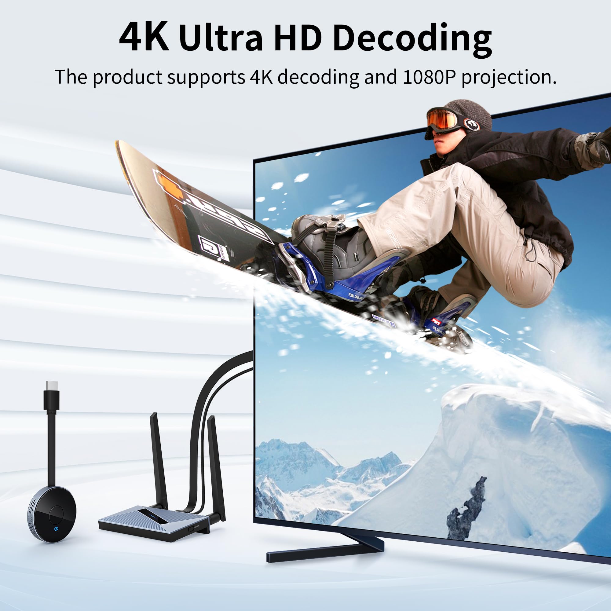 Wireless HDMI Transmitter & Receiver Kit - 4K Ultra HD Plug & Play Dongle Adapter with 2.4G/5GHz Dual Band for PC/Laptop to Monitor/TV | Perfect for Home Theater, Gaming & Office Presentations