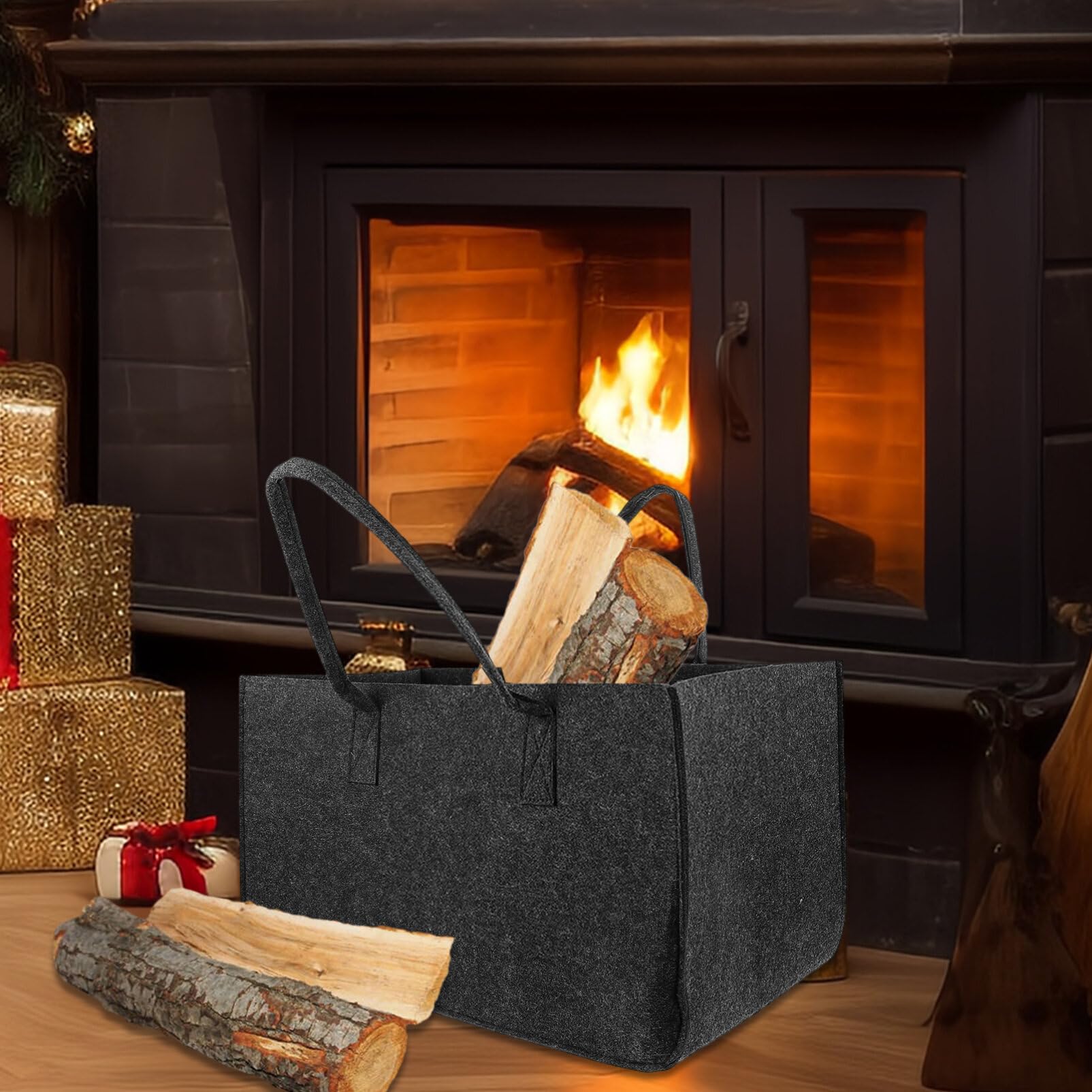 Portable Firewood Storage Pouch - Durable Felt Firewood Bag Log Carrier - Easy to Fold & Carry - Perfect for Camping, Fireplace & Outdoor Adventures