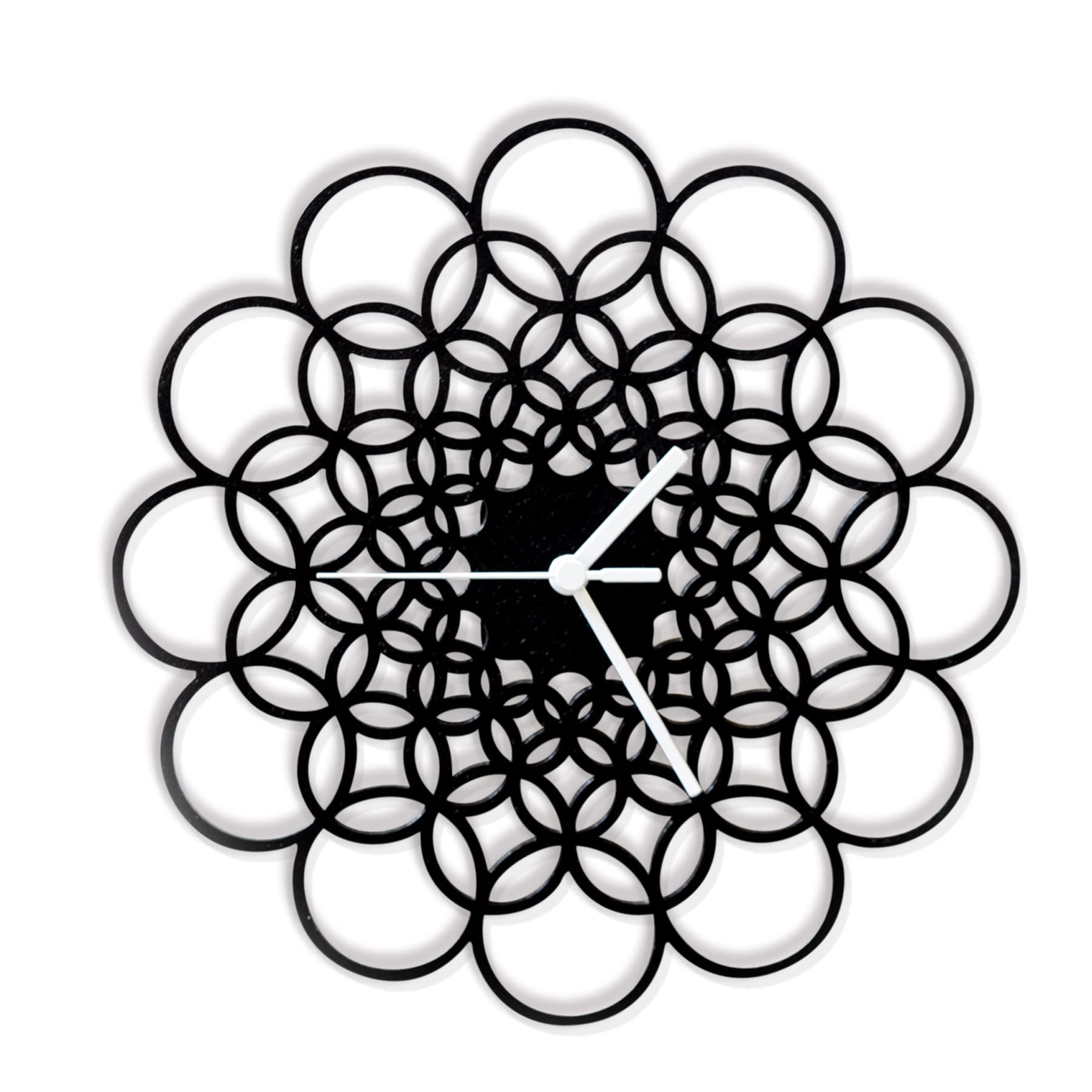 11.5 Inch Black Modern Wall Clock - Unique Wooden Wall Decor, Handmade Rings Design for Living Room, Bedroom, Office & Home Decor | Medium (M) Size by Ardeola