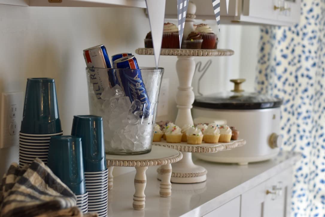 Mud Pie White Beaded Tiered Serving Tray, 20