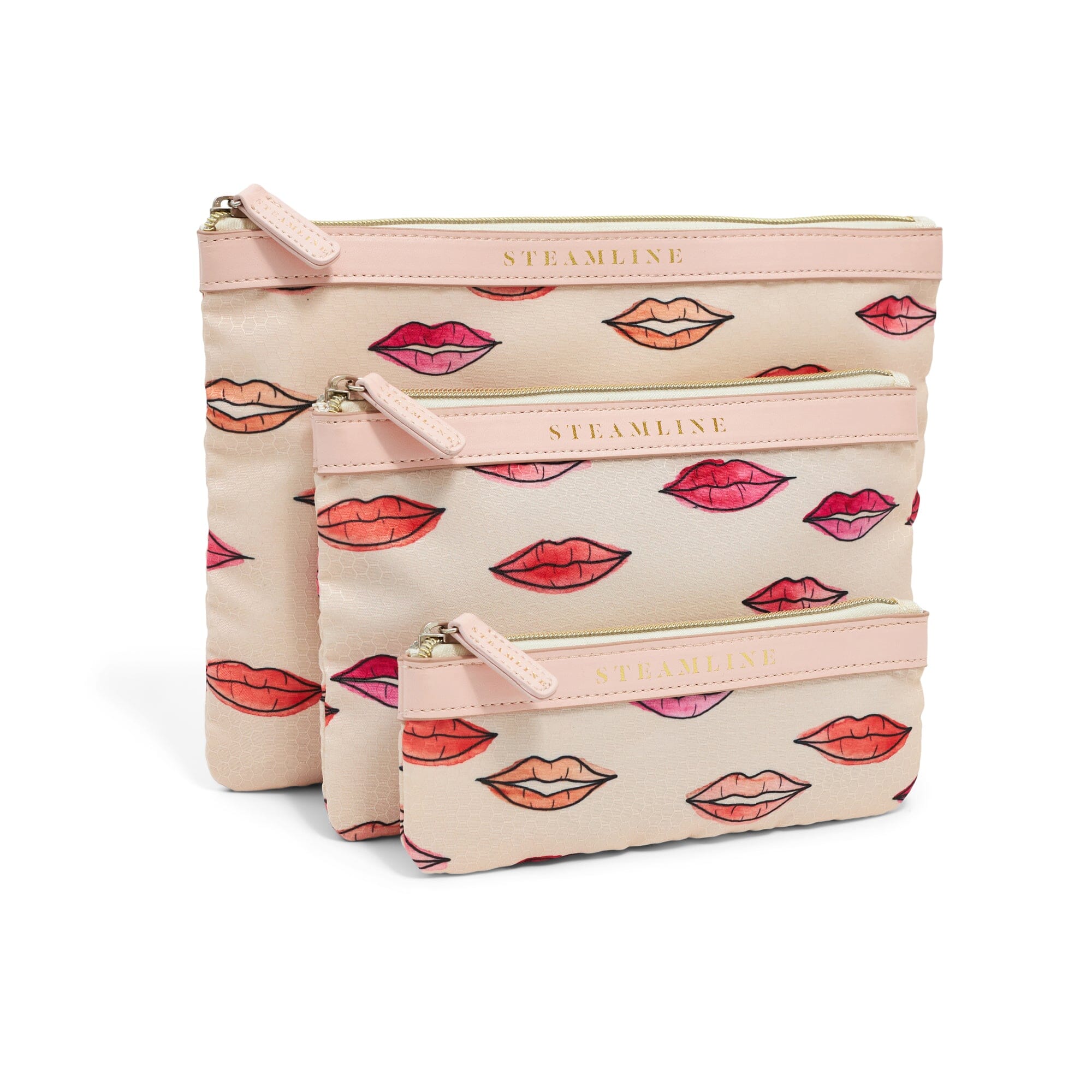 Lip Print Cosmetic Case Set - Waterproof Makeup Bag for Travel & Daily Use | Cute & Stylish Organizer for Lipstick, Brushes & Beauty Essentials