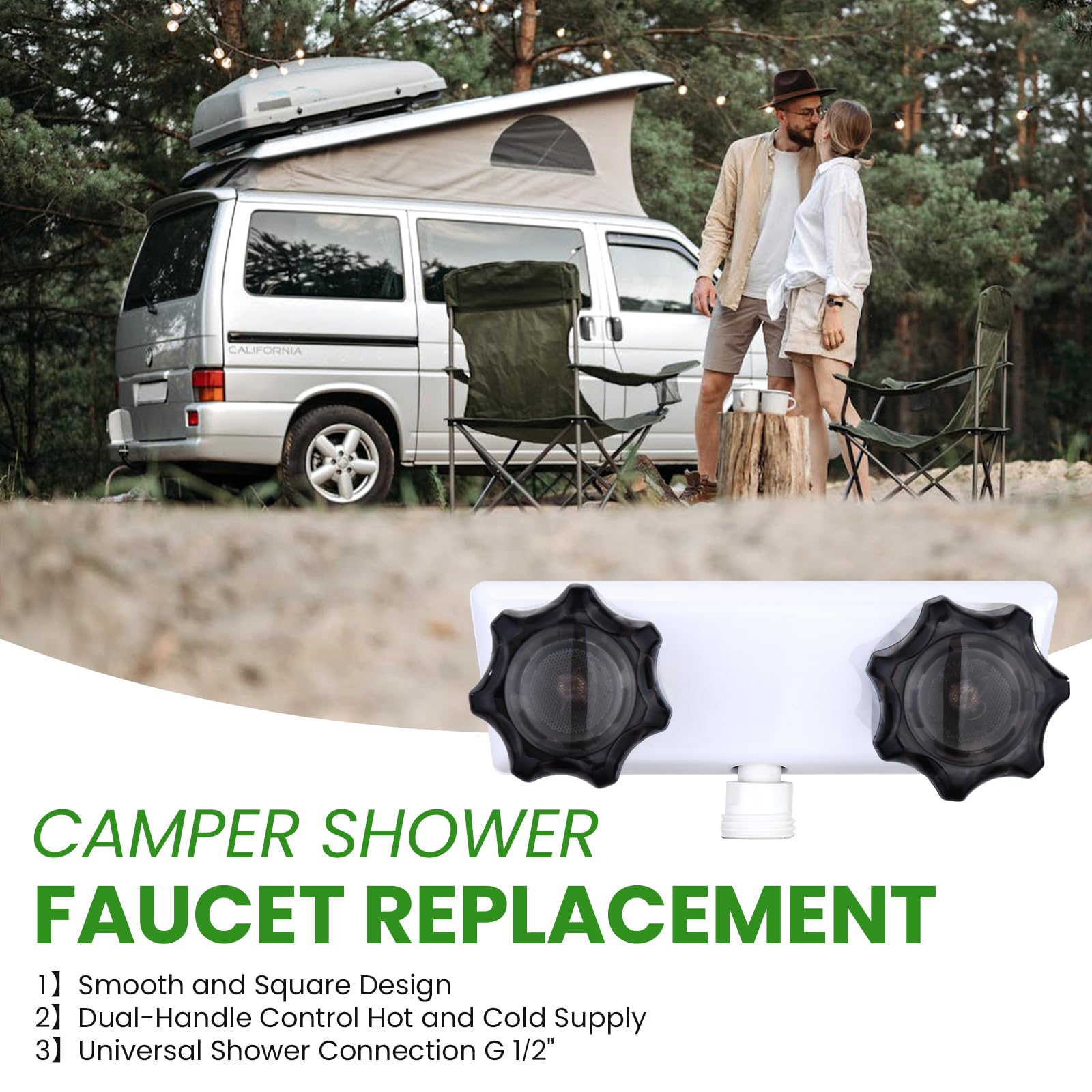 **RV Shower Faucet - Dual Handle Camper Shower Valve with Acrylic Knobs, 4