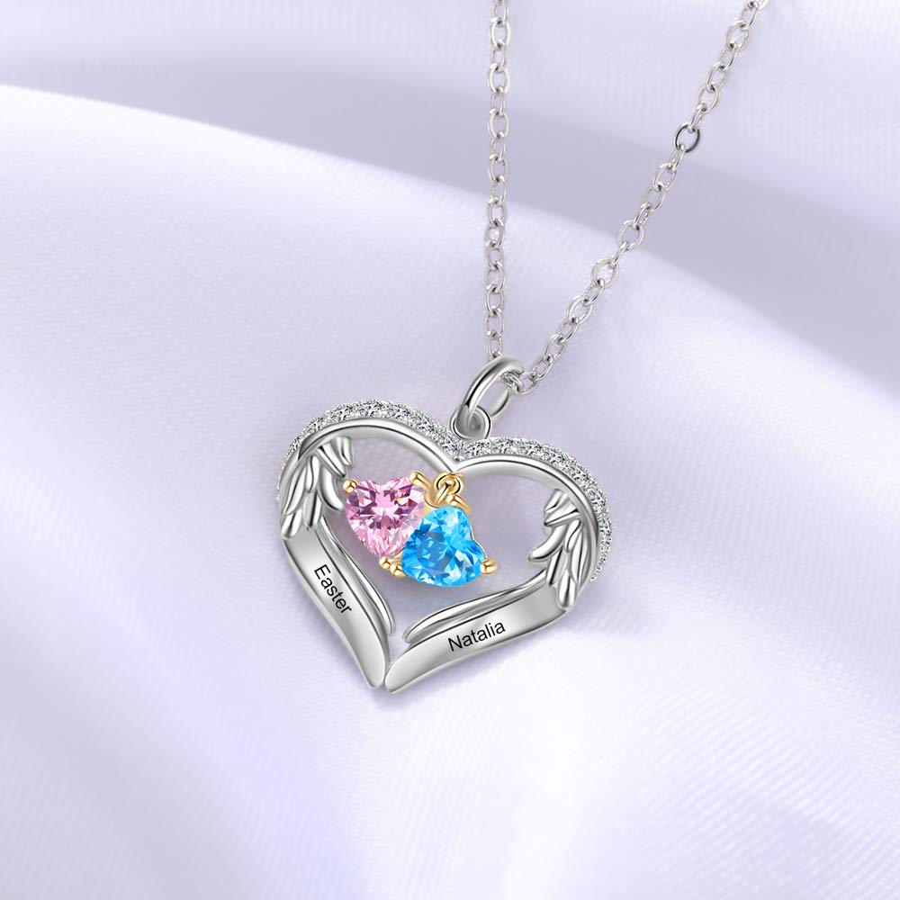 Personalized Sterling Silver Heart Pendant Necklace with Birthstone & Name - Custom Mother's Jewelry Gift for Her - Perfect for Birthdays, Anniversaries & Mother's Day