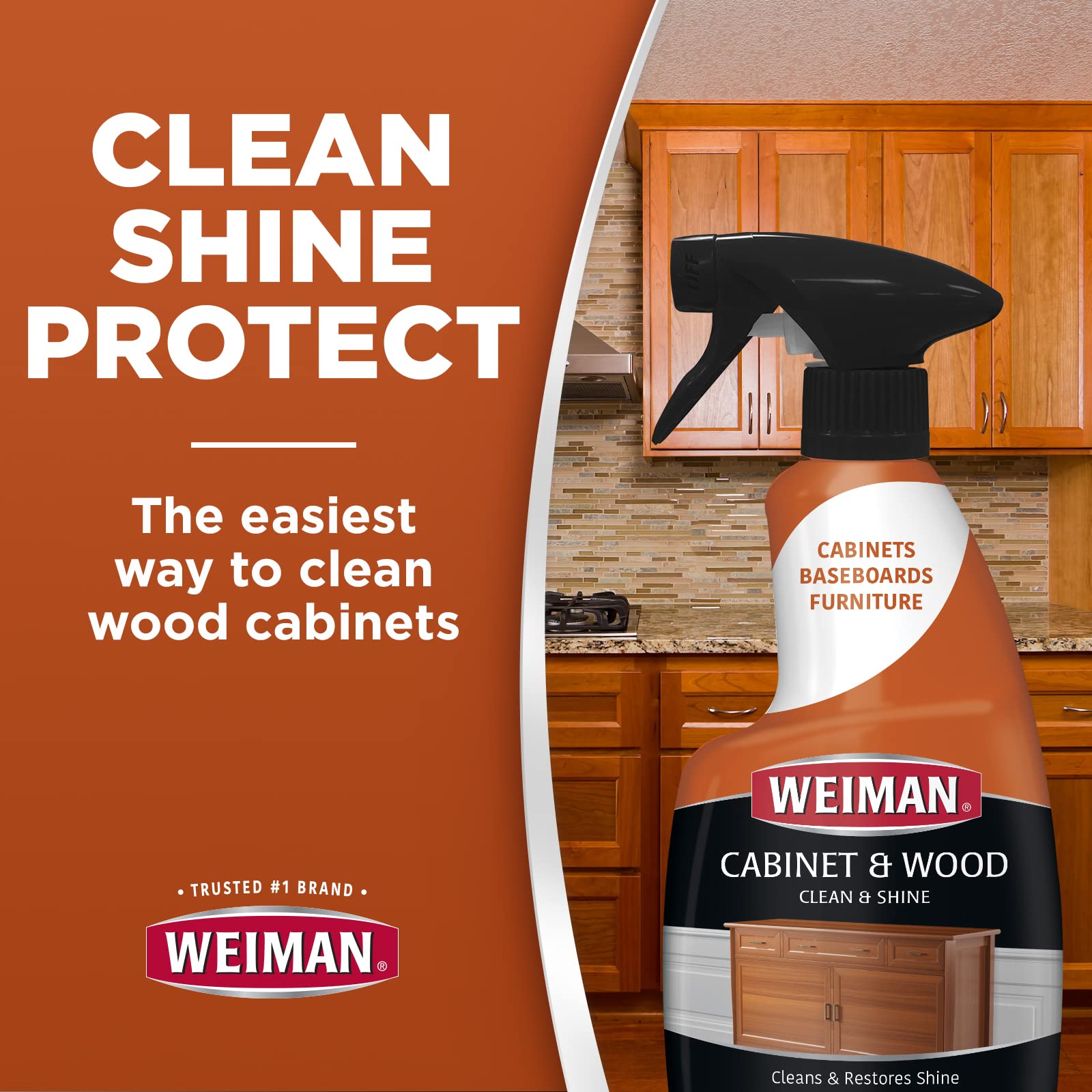 Weiman Cabinet & Wood Cleaner Spray - 16oz (2 Pack) with Microfiber Towel | Shine, Clean & Protect Wood Cabinets, Furniture, Tables, Baseboards & Trim | Ideal for Kitchen, Living Room & Office Wood Care