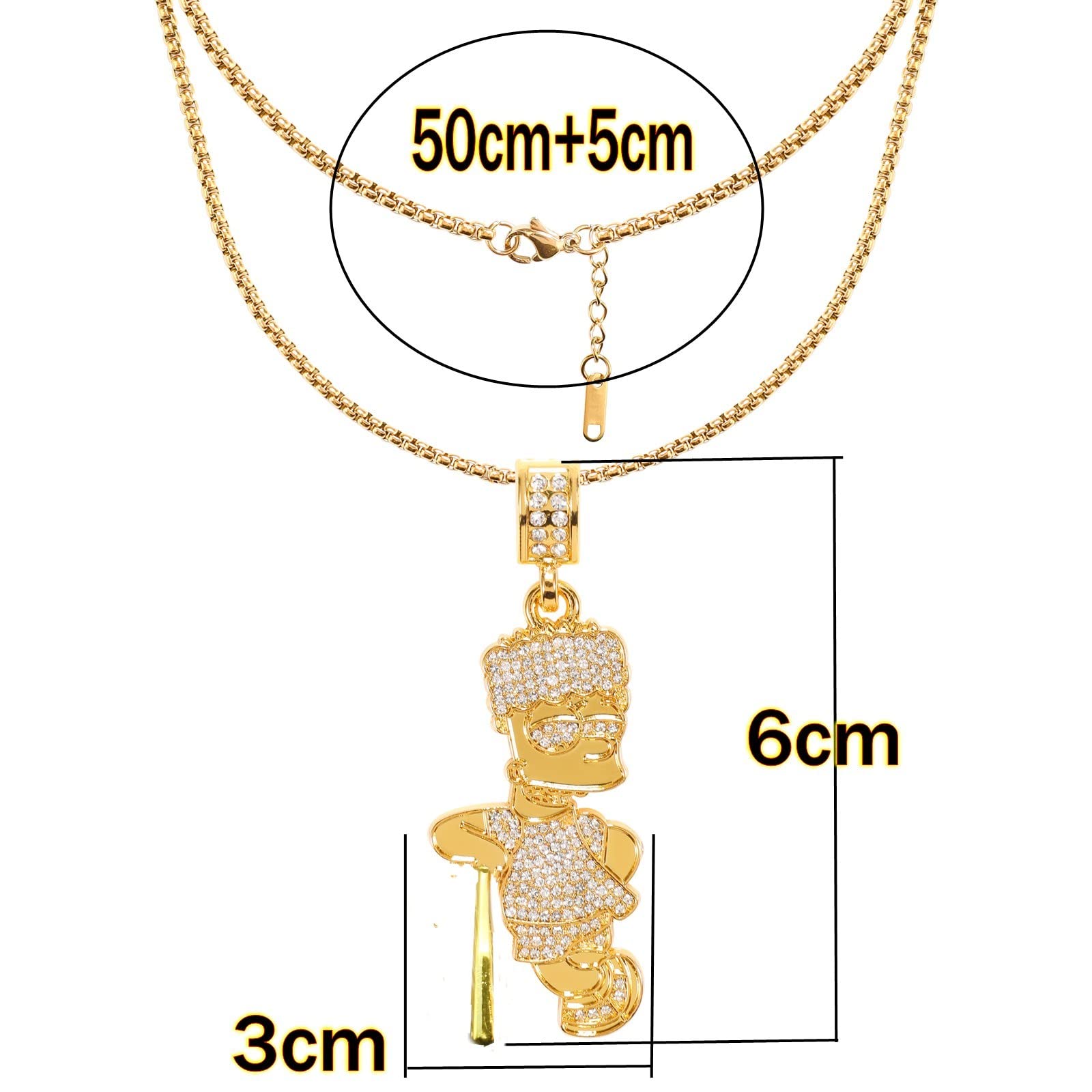 18K Gold Plated Iced Out Zircon Stainless Steel Bart Chain Necklace for Men - Hip Hop Jewelry, Gift for Him, Perfect for Parties, Dating & Special Occasions