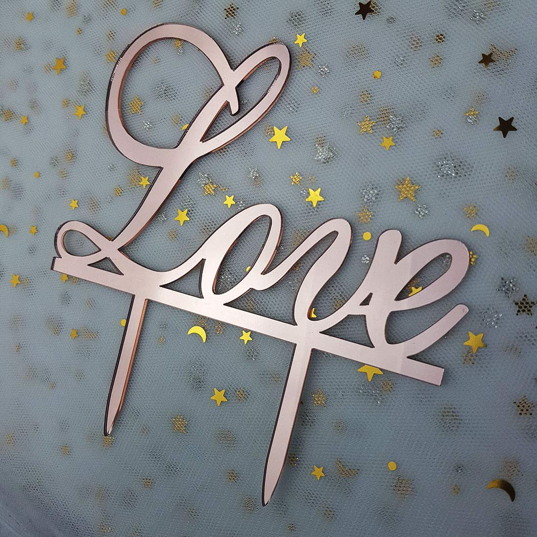 Love Cake Topper - Elegant Mirror Rose Gold Acrylic Wedding Cake Decor for Engagement, Bridal Shower, Anniversary, Birthday & Bachelorette Parties | Perfect for Romantic Celebrations & Special Occasions