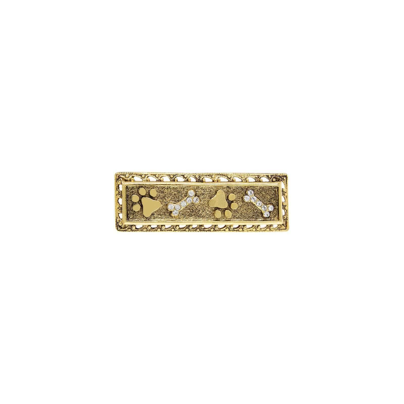 1928 Vintage Jewelry Canis Paws & Crystal Bones Bar Pin - Perfect for Dog Lovers, Gift Giving & Special Occasions