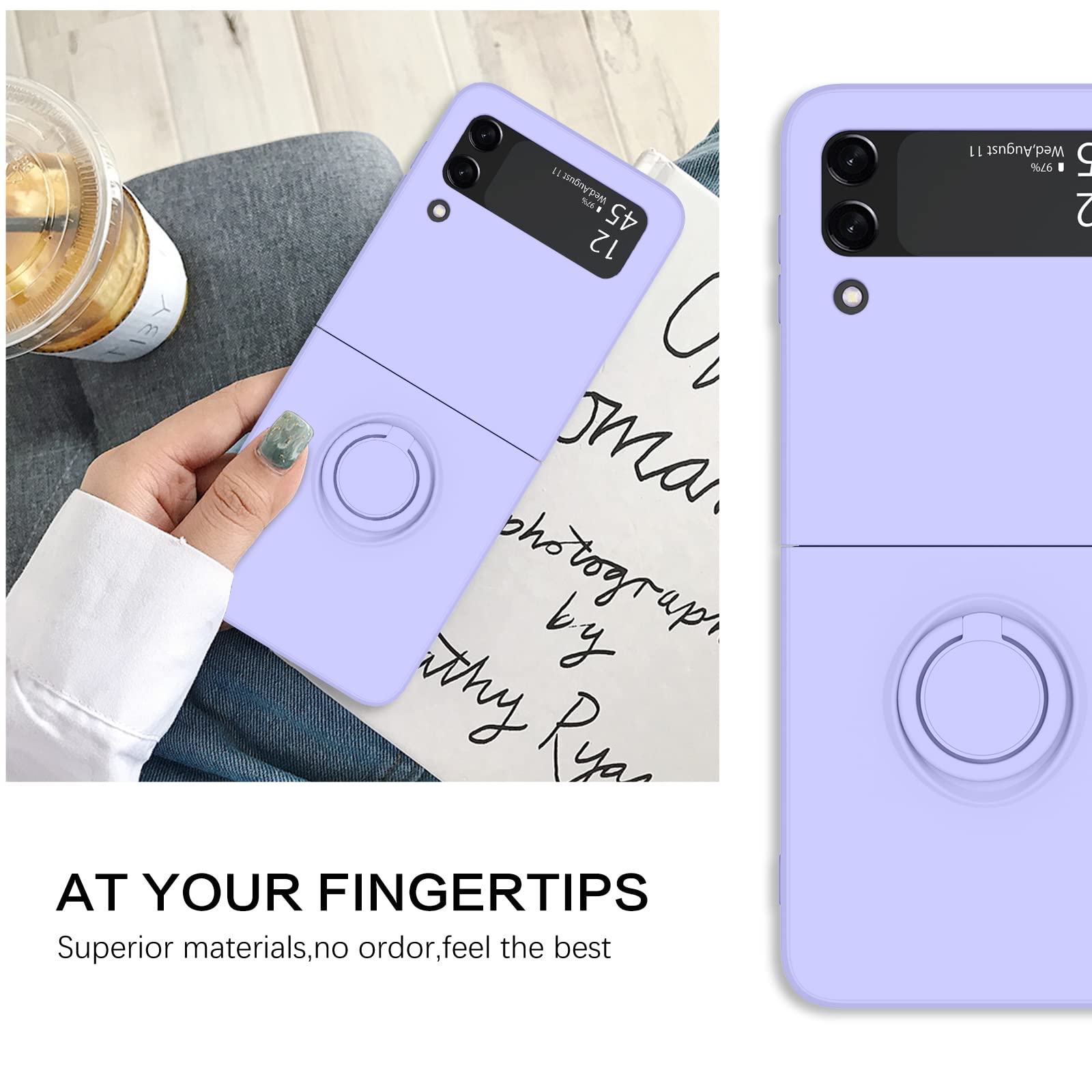VENINGO Galaxy Z Flip 3 Case - Slim Silicone Protective Cover with Non-Slip Grip & Kickstand for Samsung Z Flip 3 5G (6.7 Inch) - Shockproof Bumper Phone Case for Women & Men - Lavender Purple - Perfect for Daily Use, Travel & Work Protection