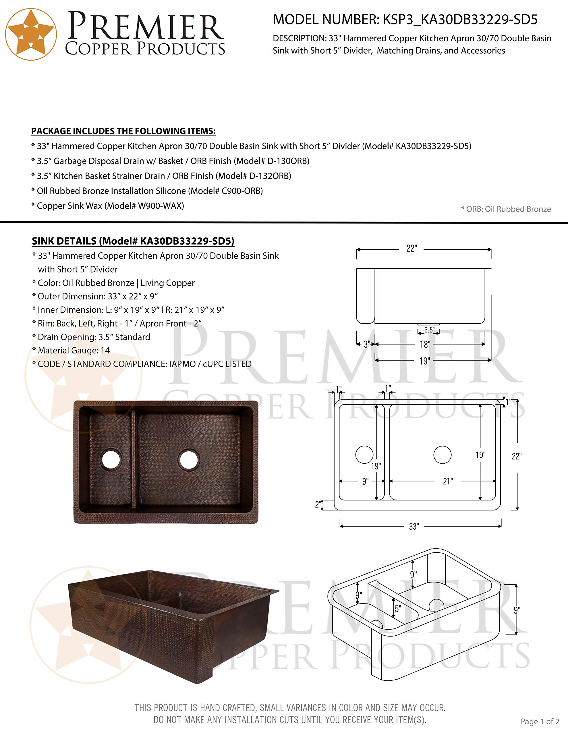 Premium 33-Inch Copper Kitchen Sink with Drain Package - KSP3_KA30DB33229-SD5 | Rust-Resistant, Durable for Modern Kitchens | Perfect for Home Renovation & Commercial Use