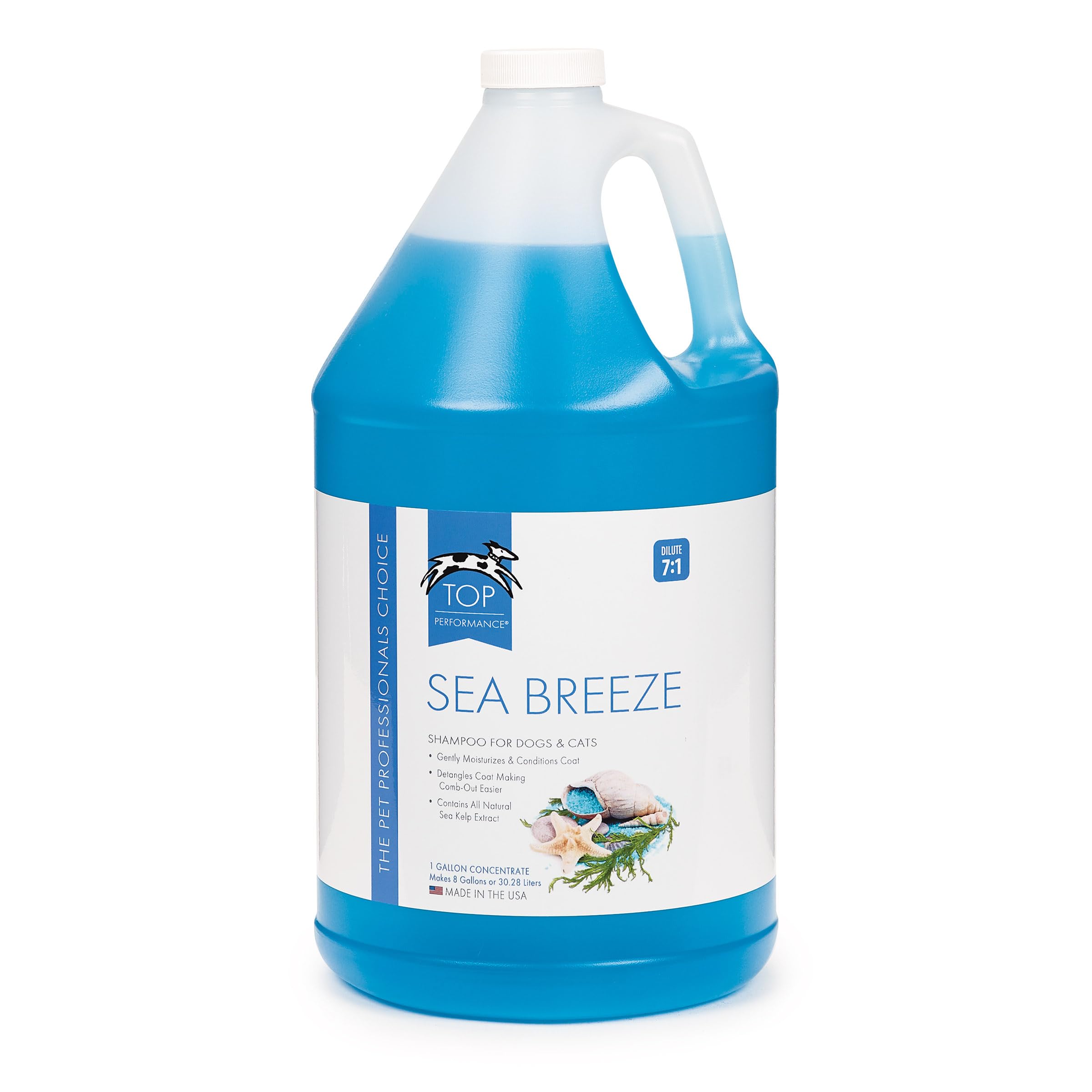 Top Performance Sea Breeze Pet Shampoo for Dogs & Cats - 1 Gallon | Gentle Cleansing & Deodorizing Formula for Bathing, Grooming & Skin Care
