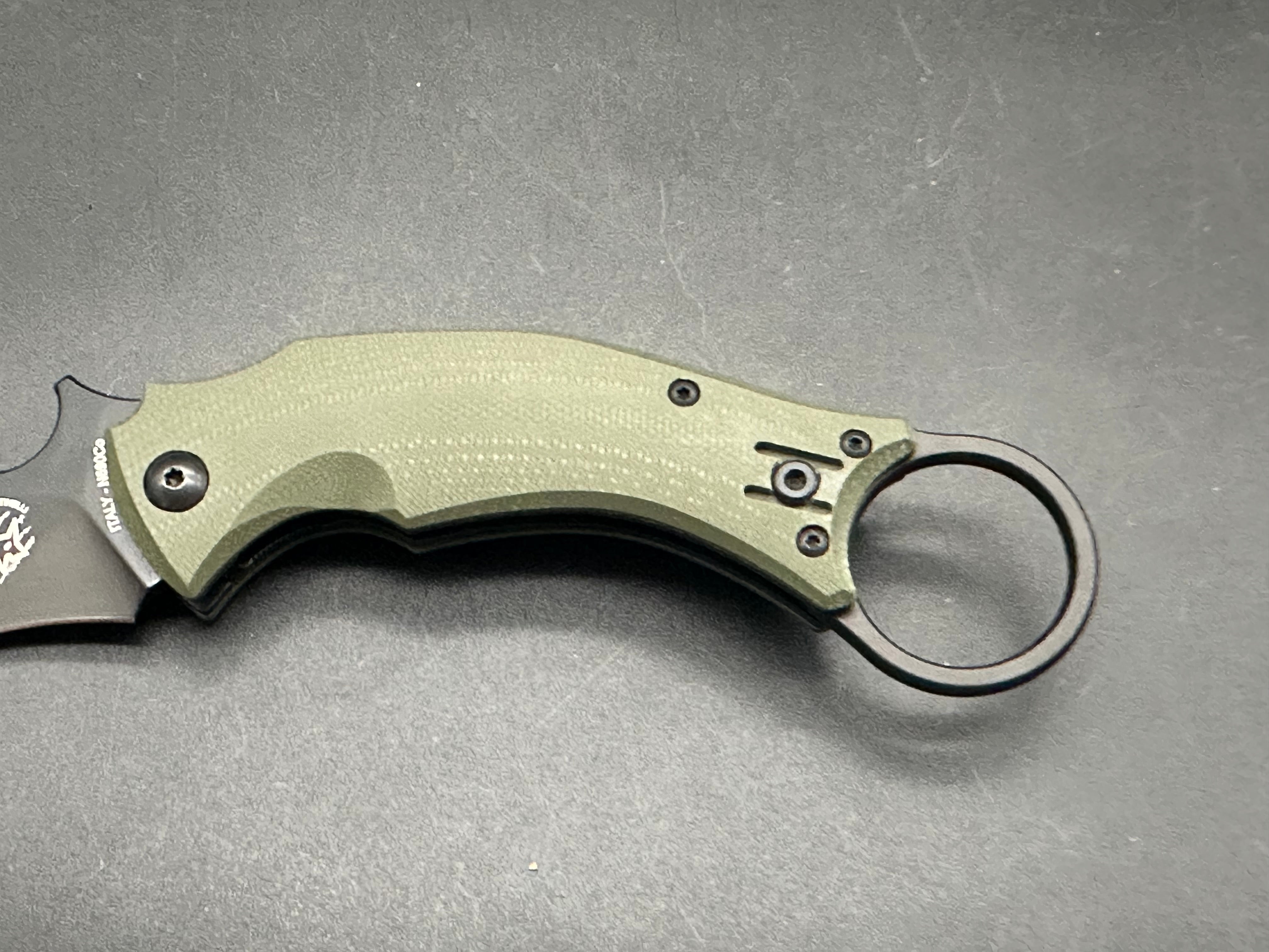 Fox Knives Bastinelli Black Bird Karambit Tactical Folding Knife - OD Green G10 Handle, 2.5