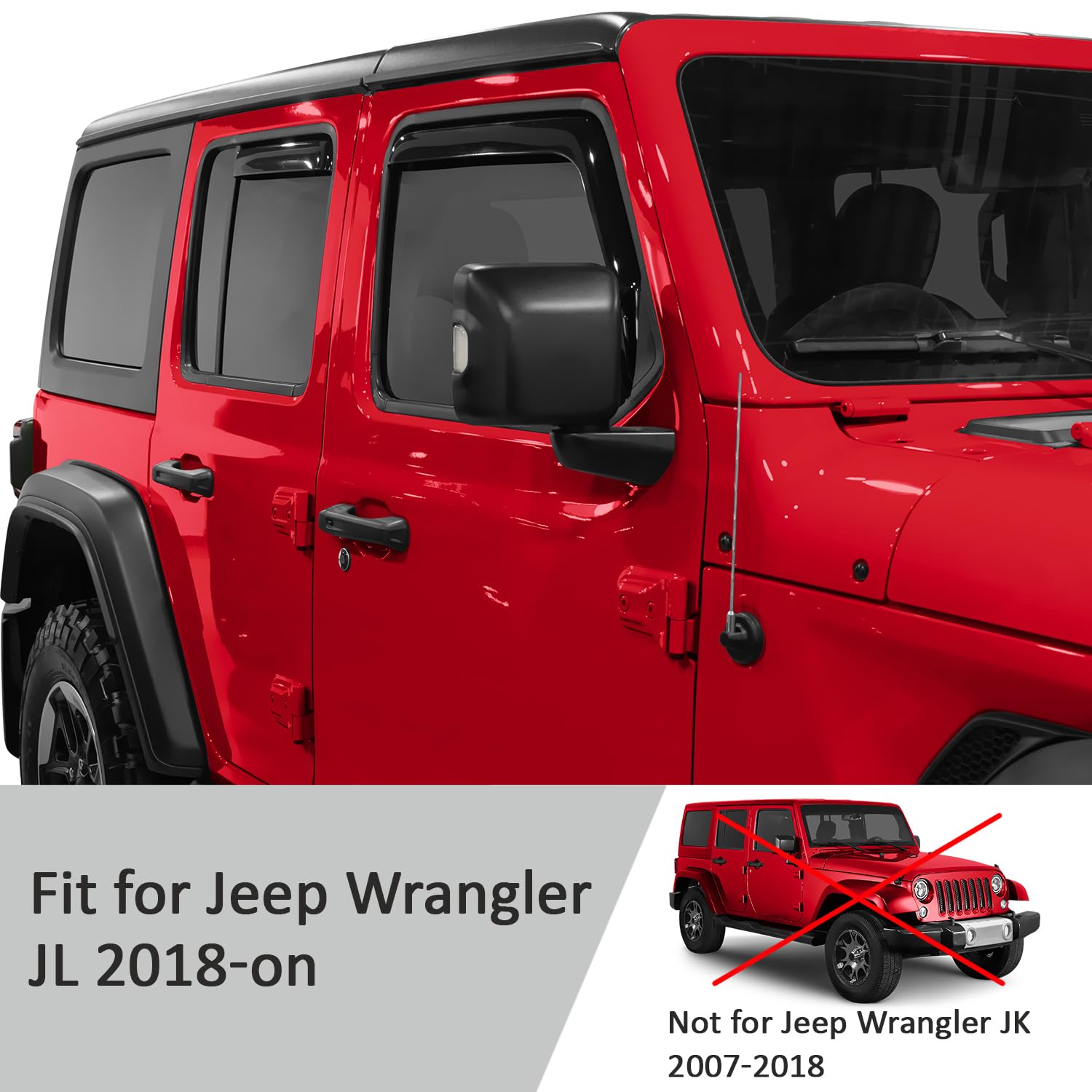 Jeep Wrangler JL (2018-2025) & Gladiator (2020-2025) In-Channel Rain Guards - Heavy Duty Window Deflectors & Vent Visors - 4-Piece Set (220102) - Perfect for Off-Roading, Camping & All-Weather Protection