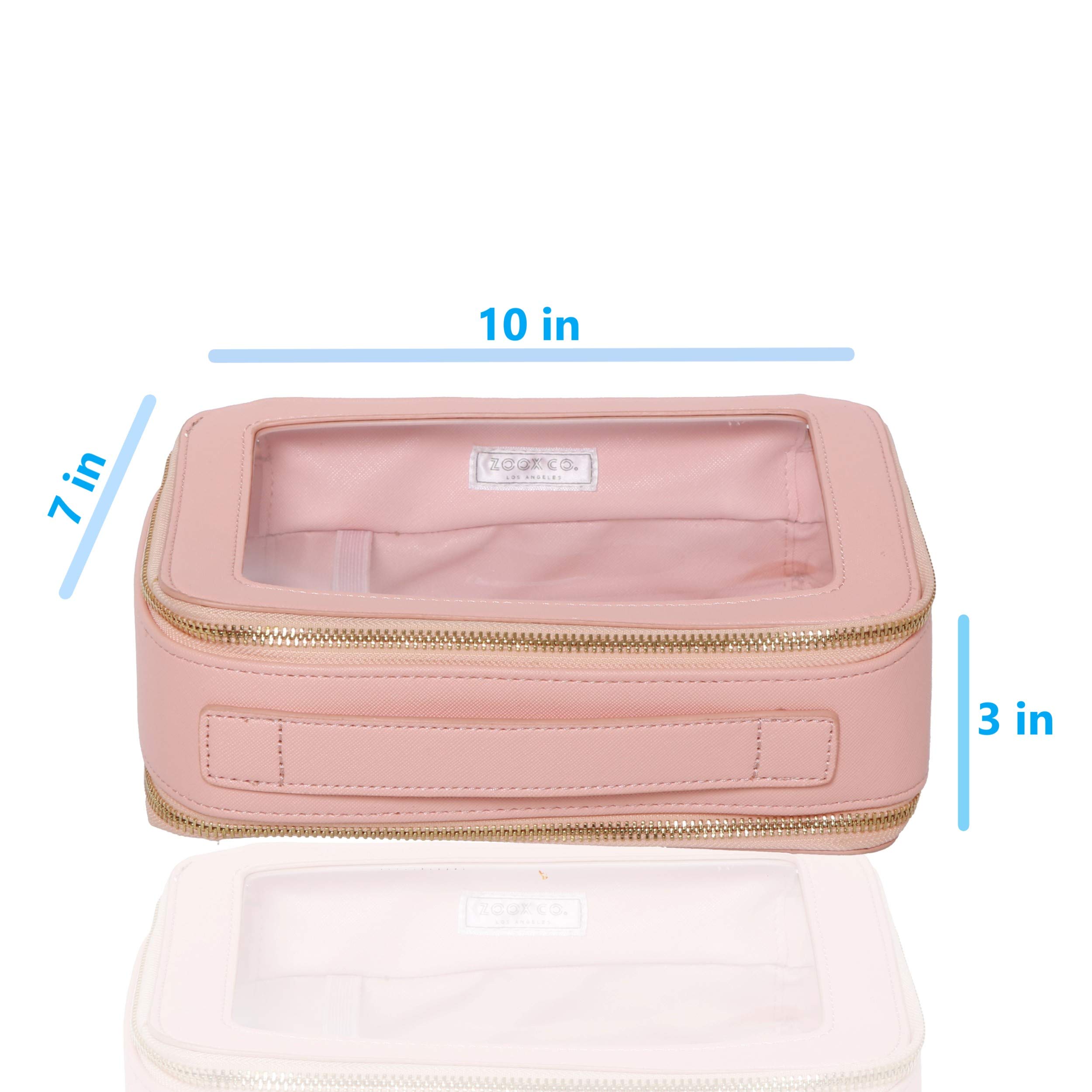 ZOOX Clear Jetset Large Makeup Bag for Travel - 2-Layer Cosmetic Organizer with Compartments, Pink TSA Approved Toiletry Case - Perfect for Airplane Carry-on & Vacation Essentials Storage