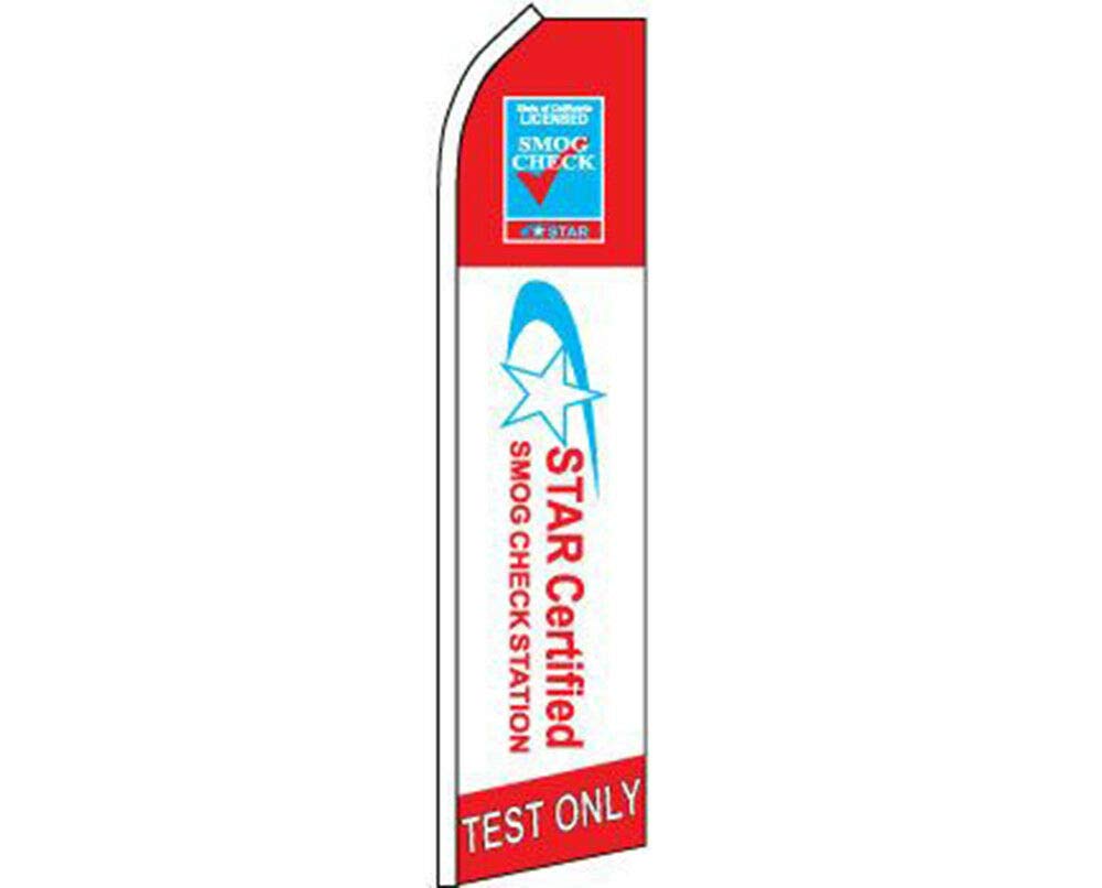 Star Certified Smog Check Station Test Only Swooper Feather Advertising Flag - Durable Outdoor Feather Flags for Car Dealerships, Gas Stations & Auto Shops - Perfect for Business Promotion & Event Signage