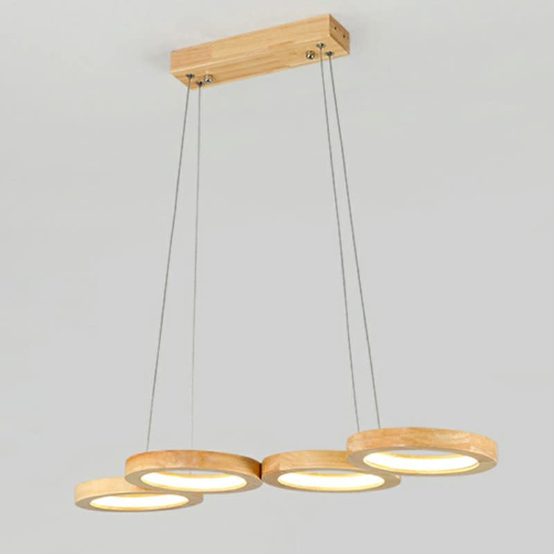 Dimmable LED Pendant Light with Wood & Acrylic Shade - Remote Control Stepless Dimming, 4 Rings, Modern Kitchen Island Lighting for Restaurants & Dining Rooms | Perfect for Home Decor & Commercial Spaces