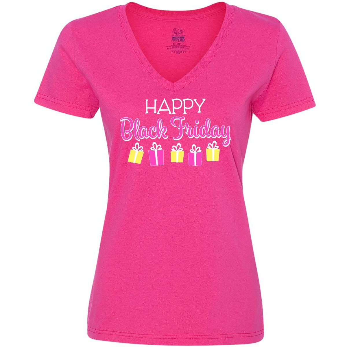 Inktastic Happy Gift Shopping Women's V-Neck T-Shirt - Comfortable Casual Tee for Women - Perfect for Birthday, Christmas & Holiday Gifting