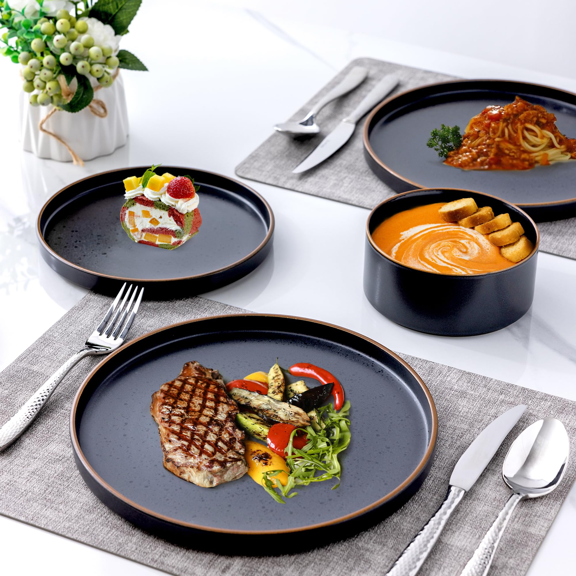 LERATIO 4-Piece Matte Ceramic Dinnerware Set - Oven, Dishwasher & Microwave Safe for Daily Use