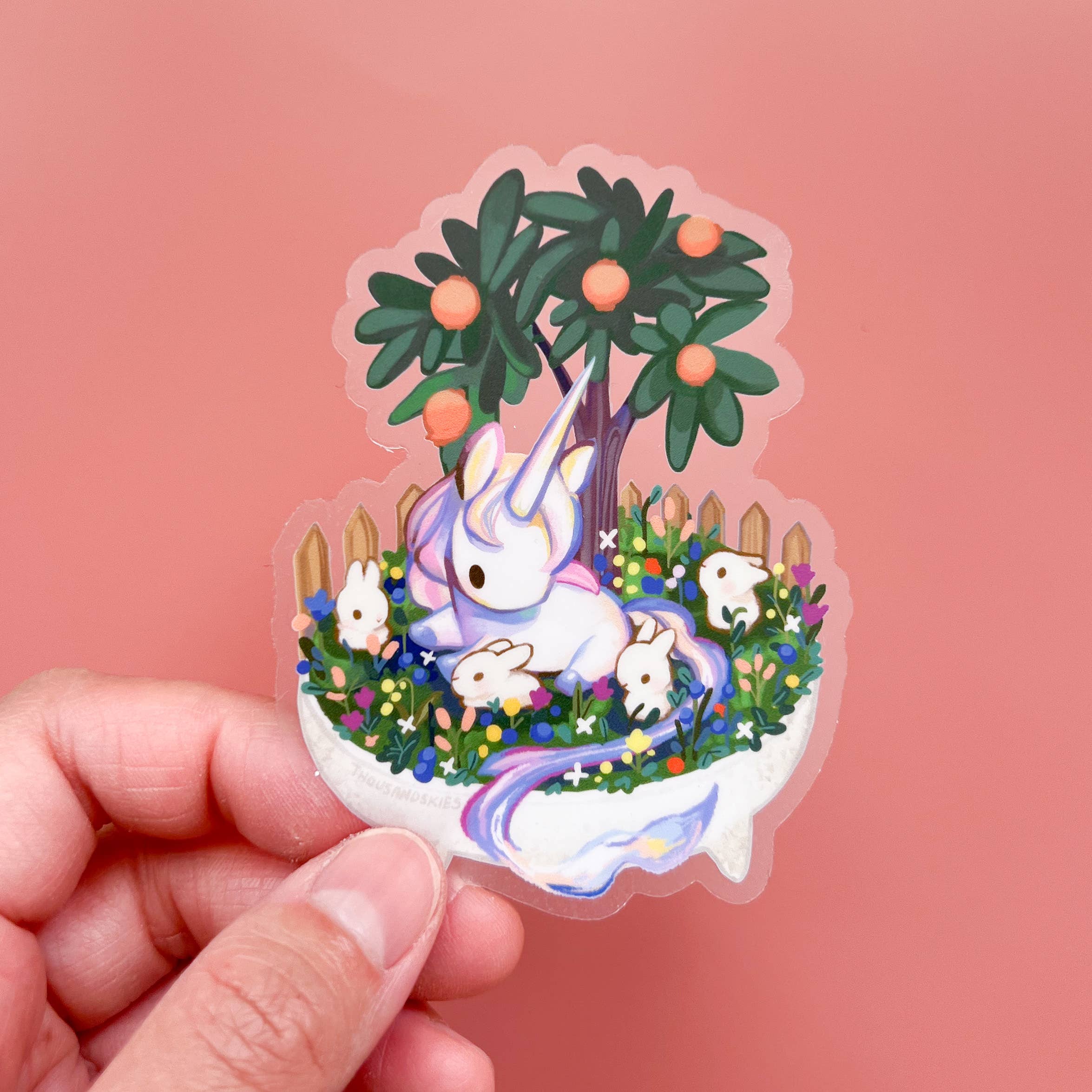 Bonsai Garden Unicorn Vinyl Sticker - Waterproof Decal for Laptops, Cars, Windows & DIY Crafts - Cute Aesthetic Decoration for Scrapbooking & Journaling
