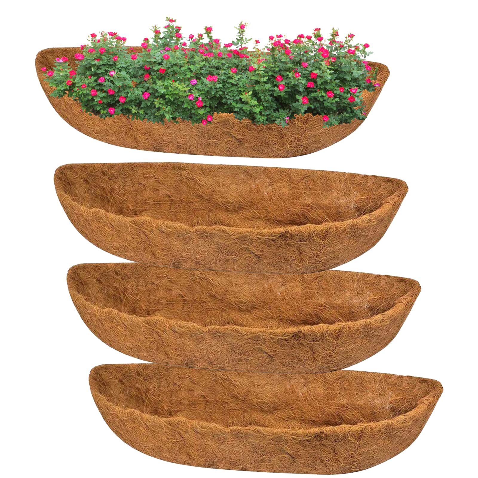 24-Inch Coco Liner for Planters - English Horse Trough Coconut Palm Mat, Metal Wall Mount Planter Liner Replacement, Durable Flower Basket Liner for Balcony & Windowsill - Perfect for Indoor/Outdoor Gardening, Hanging Planters & Decorative Wall Planters
