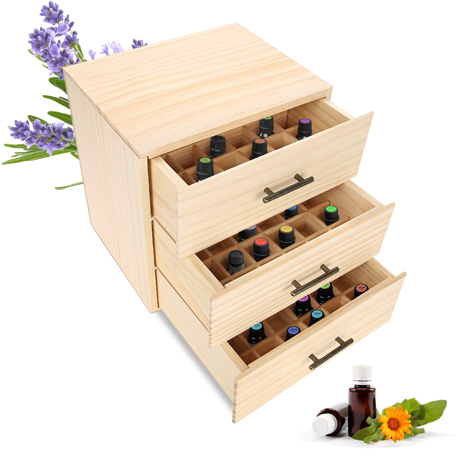 90-Slot 3-Tier Wooden Essential Oil Storage Box - Essential Oil Organizer & Bottle Container - Perfect for Aromatherapy, Massage, and Home Organization