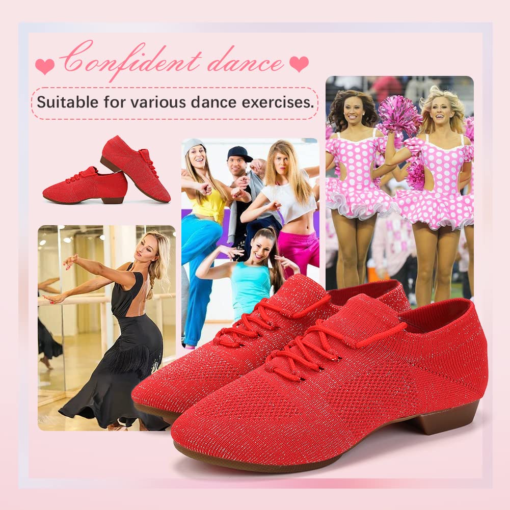 YKXLM Women's Standard Practice Social Dance Sneakers - Low Heel Ballroom Shoes for Beginners | Perfect for Latin, Salsa & Wedding Dance Practice