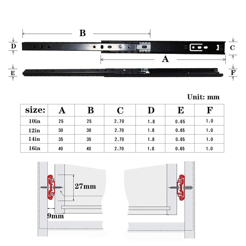 Soft-Close Ball Bearing Drawer Slides - Push to Open Side Mount Drawer Runners (10/12/14/16 Inch Lengths) for Kitchen Cabinets, Wardrobes & Office Furniture - Durable 16in (400mm) Extension Slides for Smooth Quiet Operation