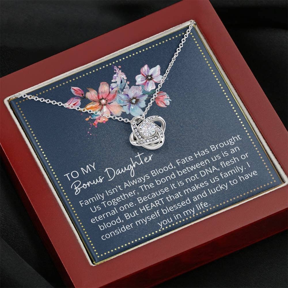 Beautiful Love Knot Necklace for Bonus Daughter & Stepdaughter - Sterling Silver Gift for Special Bond - Perfect for Birthdays, Holidays & Special Occasions
