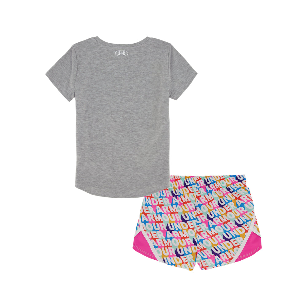 Under Armour Girls' Toddler Rainbow Woven Shorts & T-Shirt 2-Piece Set - Comfortable Athletic Outfit for Playtime & Preschool Activities