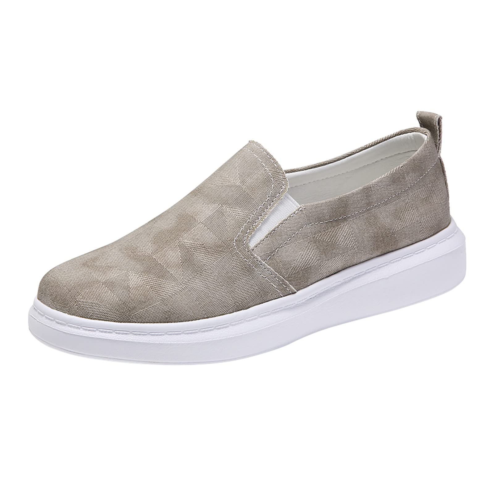 Breathable Canvas Flat Shoes for Women - Comfortable Round Toe Slip-On Casual Shoes in Solid Tan Color | Perfect for Walking, Travel & Everyday Wear