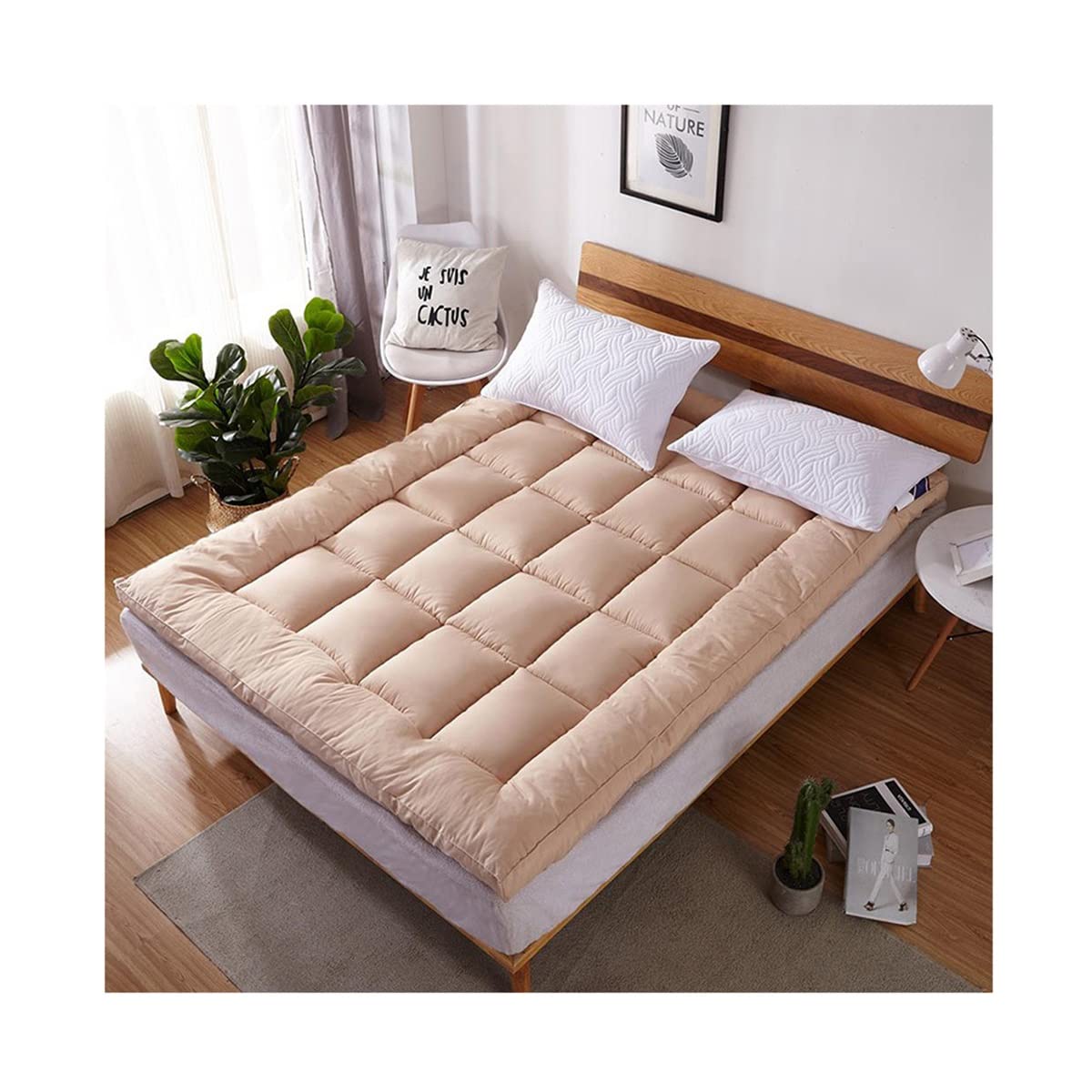 Japanese Thick Foldable Futon Floor Mattress for Adults - 120cm x 200cm Roll-Up Sleeping Pad, Memory Foam Topper for Bed, Guest Room & Camping - Coffee Color