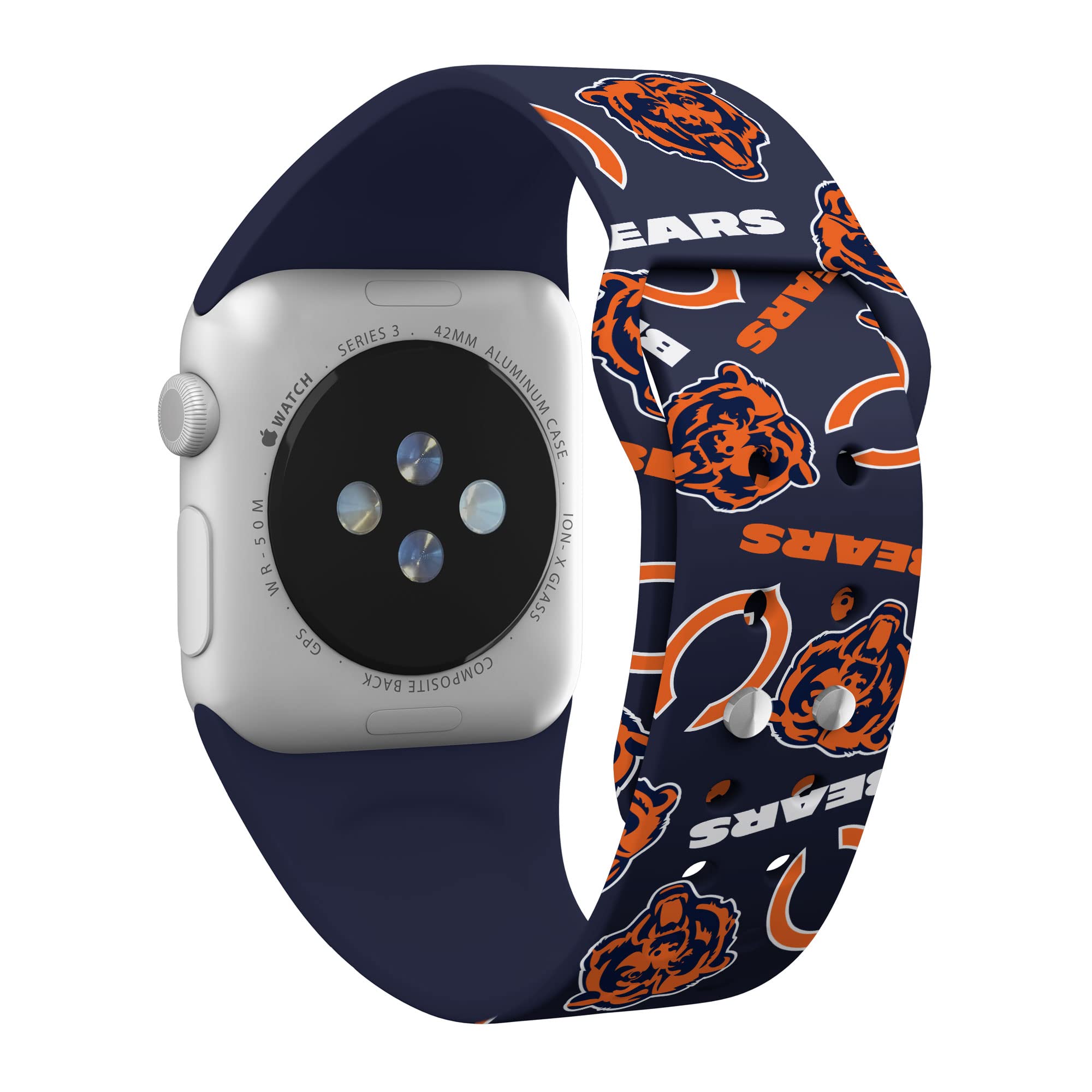 Chicago Bears HD Watch Band for Apple Watch - Durable Silicone Sports Strap, Compatible with All Apple Watch Series (38mm/40mm/41mm/42mm/44mm/45mm/49mm) - Perfect for Game Day, Workouts & Casual Wear
