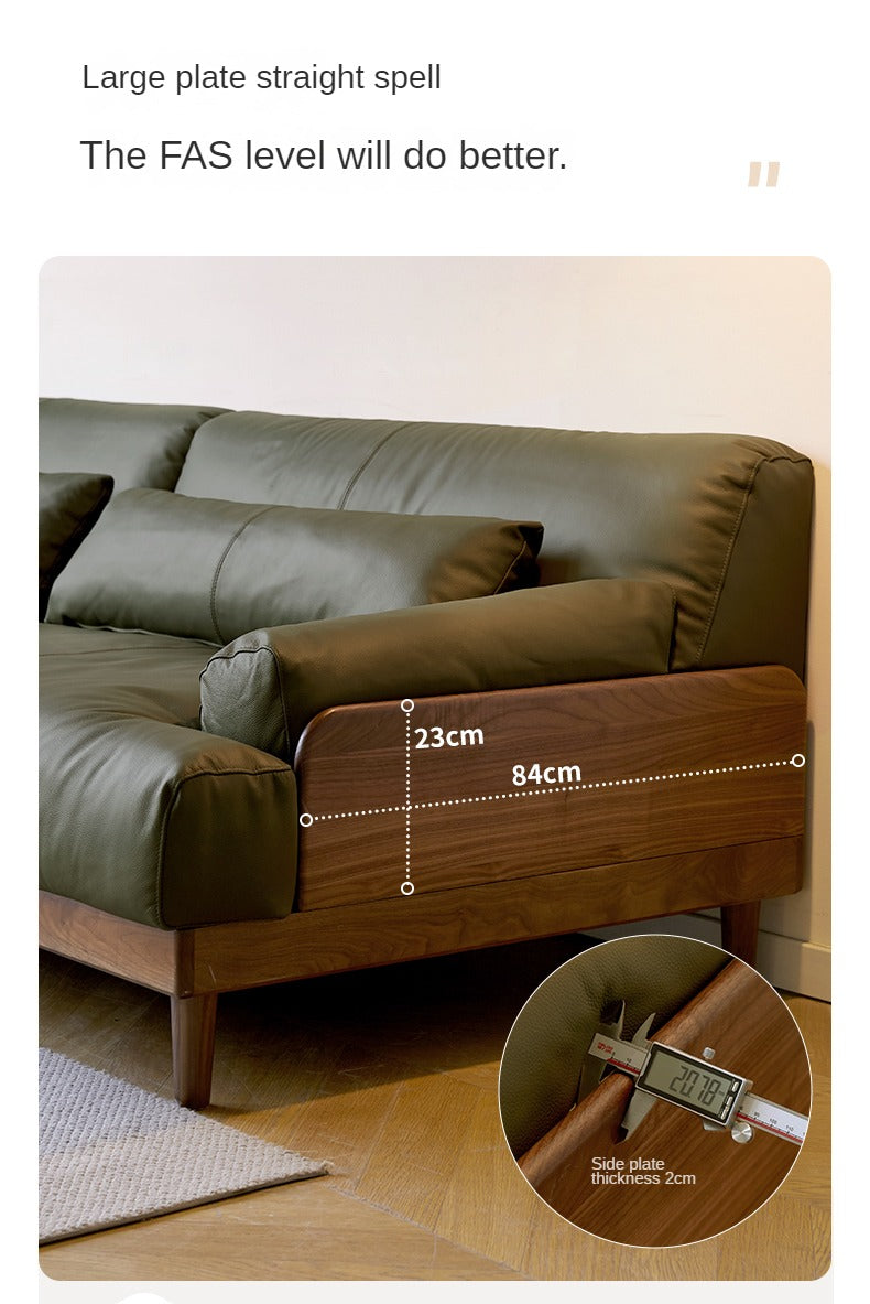 Premium Black Walnut & Oak Solid Wood Leather Recliner Sofa - Luxurious Comfort for Living Room, Lounge & Home Theater