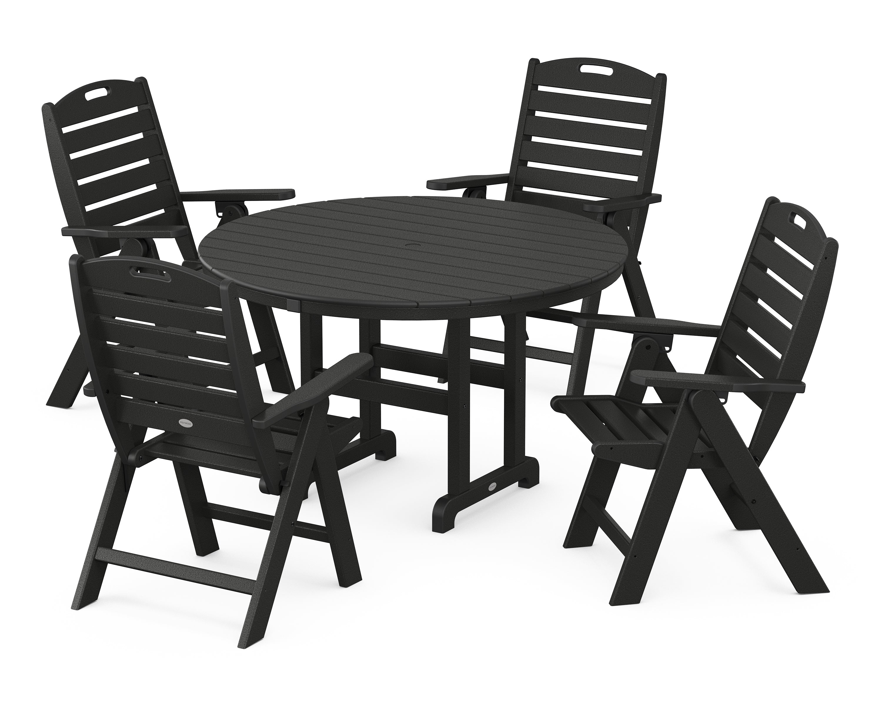 POLYWOOD Nautical 5-Piece Round Farmhouse Dining Set - Outdoor Patio Furniture for Backyard, Poolside & Beach House Dining