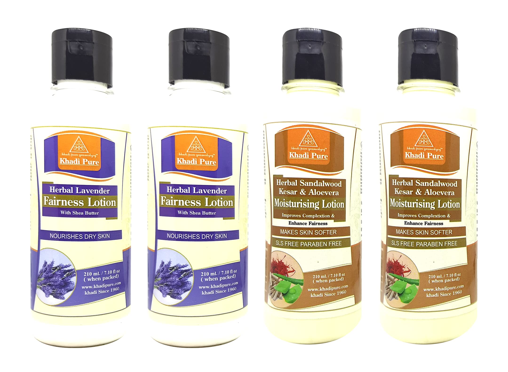 Khadi Pure Lavender & Sandalwood Kesar Aloe Vera SLS-Free Moisturizing Body Lotion for Dry Skin - 210ml (Pack of 4) | Hydrating & Nourishing for Daily Skincare Routine