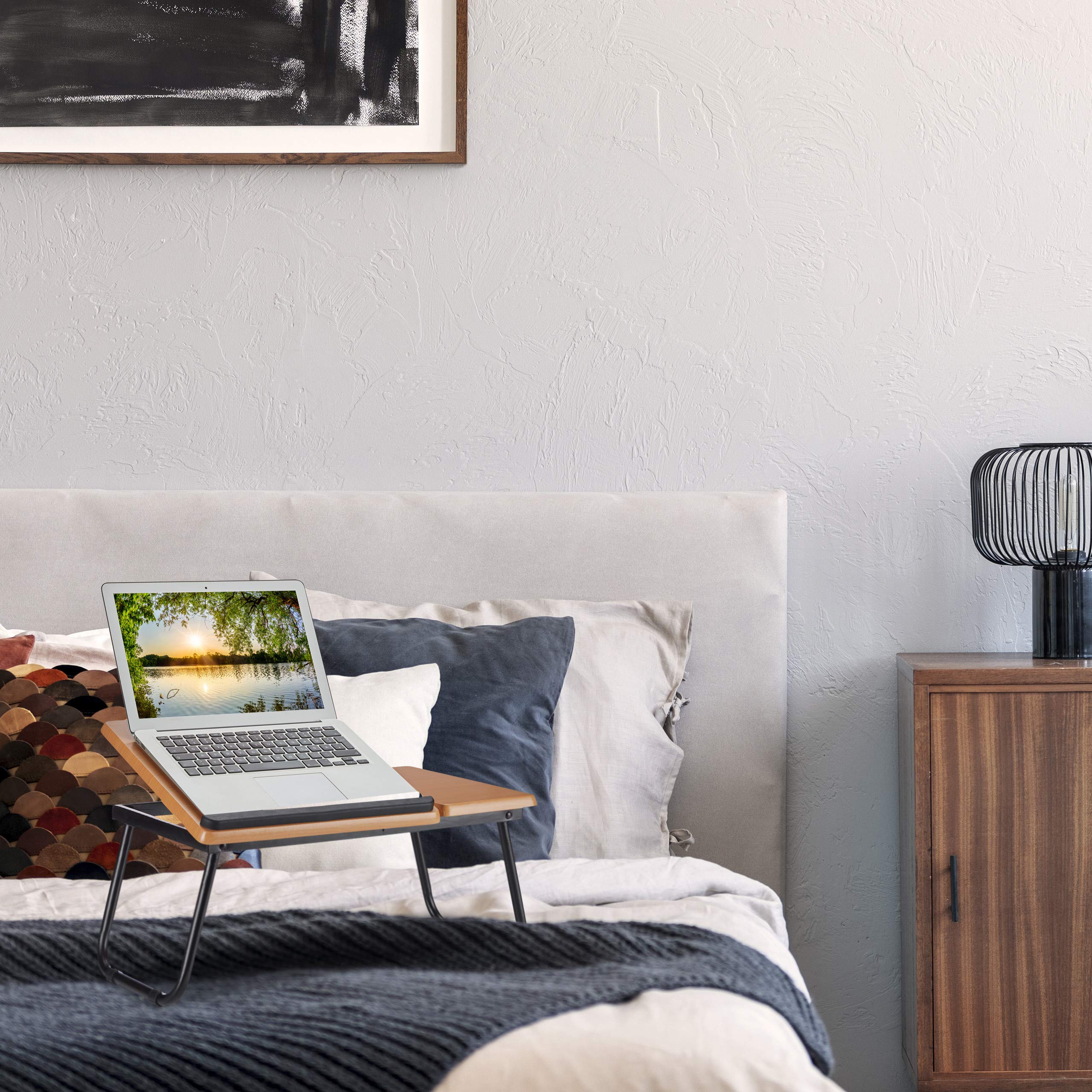 Relaxdays Adjustable Tilting Laptop Table - Portable MDF Notebook Lap Desk for Bed, Sofa & Couch - 23.5 x 56.3 x 31.6 cm Natural Wood - Perfect for Work, Study & Entertainment in Bed