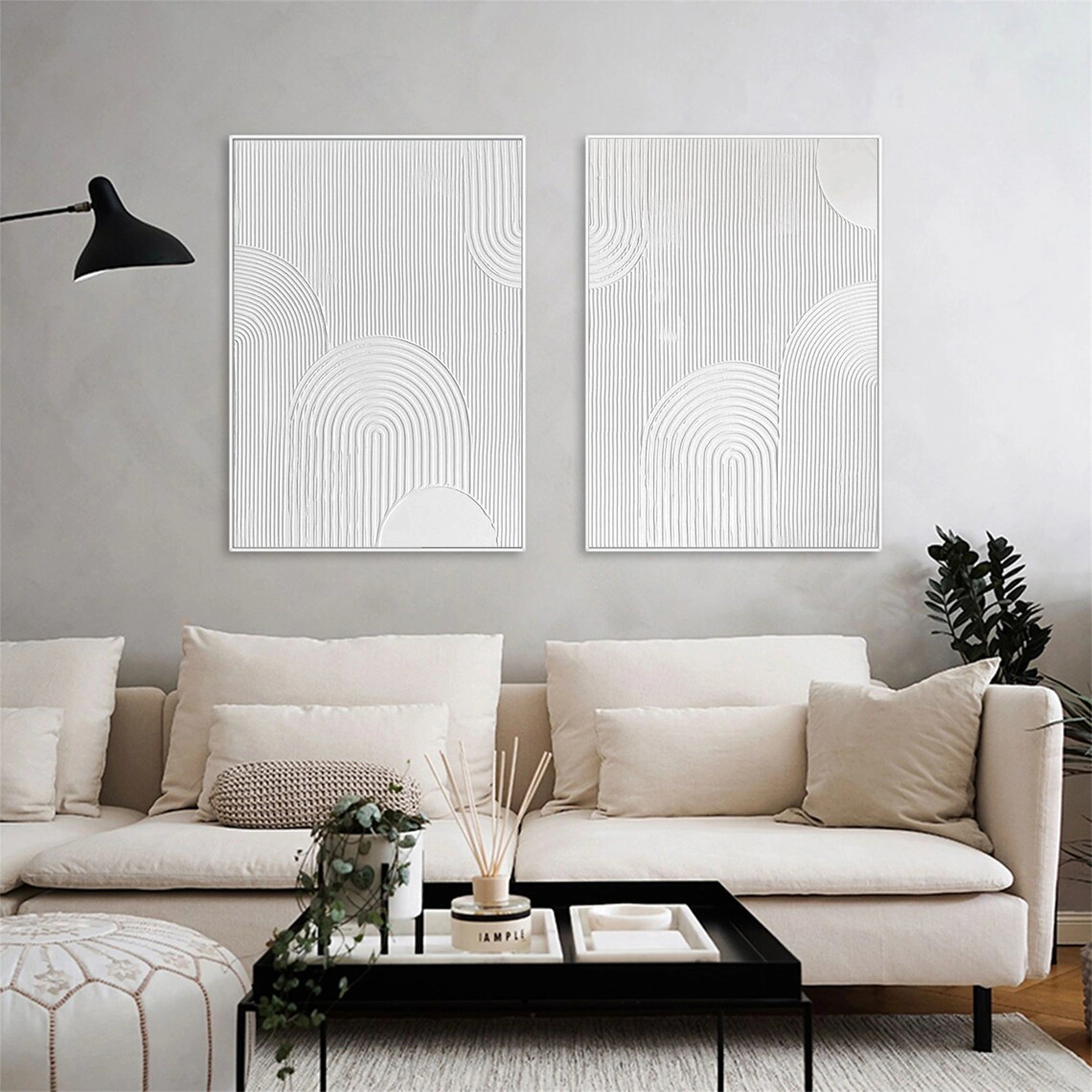 Modern White Minimalist Textured Canvas Wall Art Set of 2 - Abstract Handmade Paintings for Living Room & Bedroom Decor #MM150