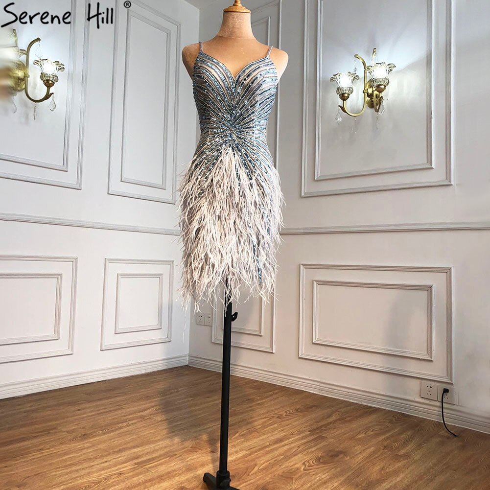 Serene Hill Grey Sleeveless Beaded Feather Mermaid Dress 2025 - Sexy Cocktail Party Gown LA70766 for Night Out, Club Wear & Special Occasions