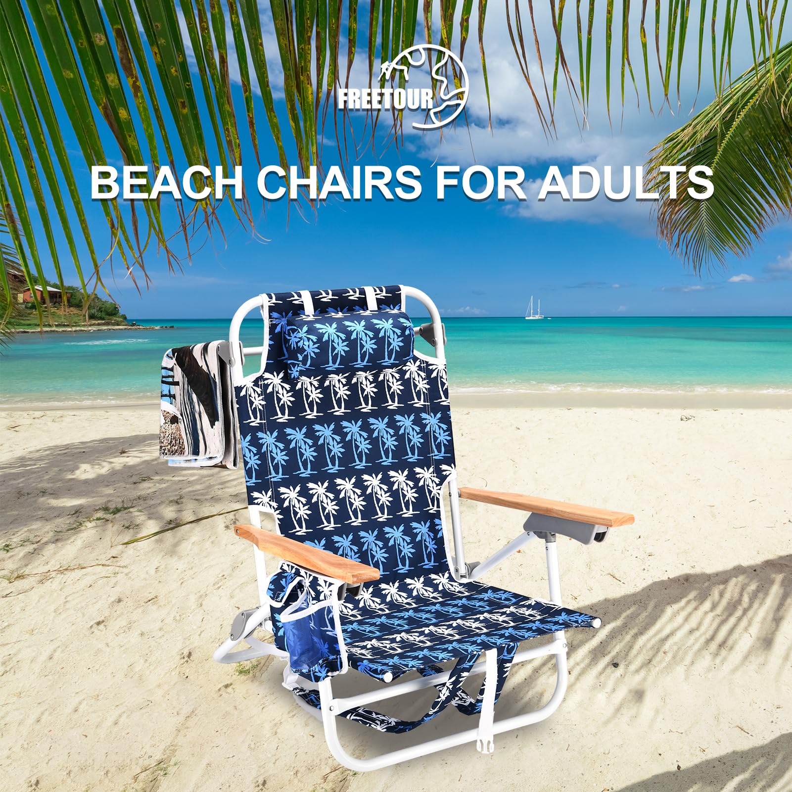 2 Pack Heavy Duty Beach Chairs for Adults - 300LB Capacity Folding Reclining Chairs with Adjustable 5-Position Backrest, Storage Pouch & Carry Straps - Lightweight Aluminum Frame (Black) - Perfect for Beach, Camping, Picnics & Outdoor Relaxation