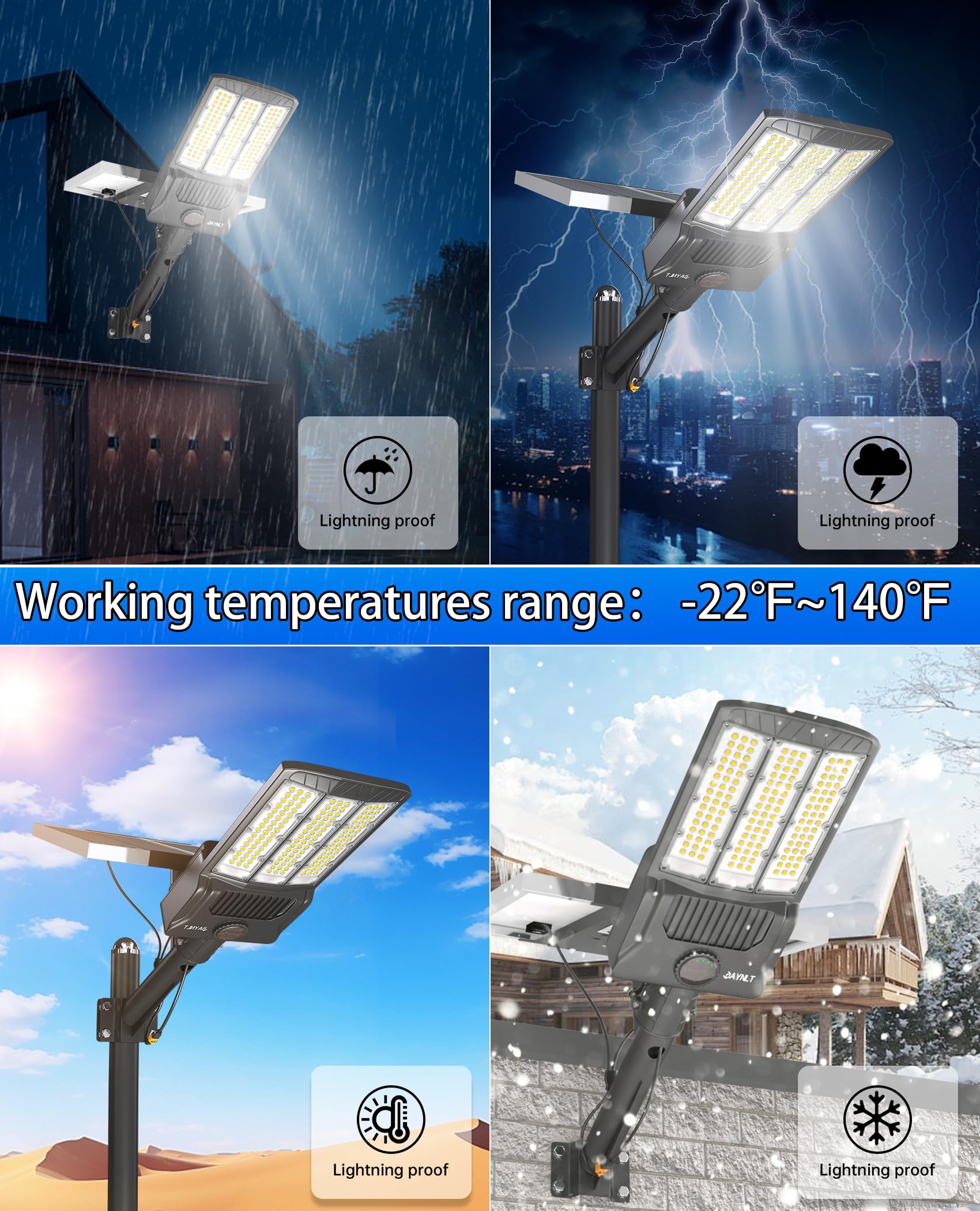 JAYNLT Y-6500W 6500K Solar Street Lights Outdoor - 650000LM High Power Commercial Solar Parking Lot Lights with Remote Control | Waterproof Dusk to Dawn Security Flood Lights for Driveways, Basketball Courts, Parking Areas, Pathways & Backyards
